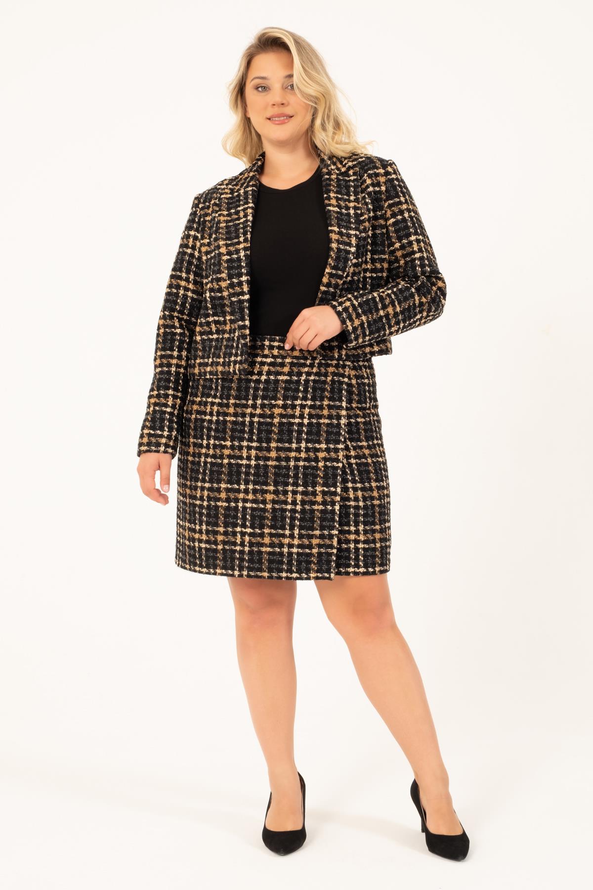 Myline-Astarlı Crop Tüvit Ceket-Büyük Beden Ceket-128763