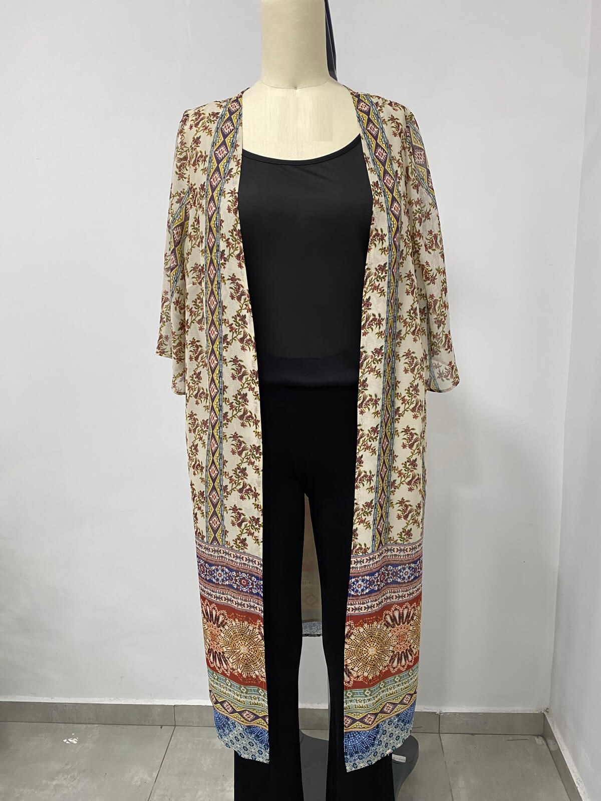 Myline-Astarlı Desenli Kimono-Büyük Beden Outlet-66489