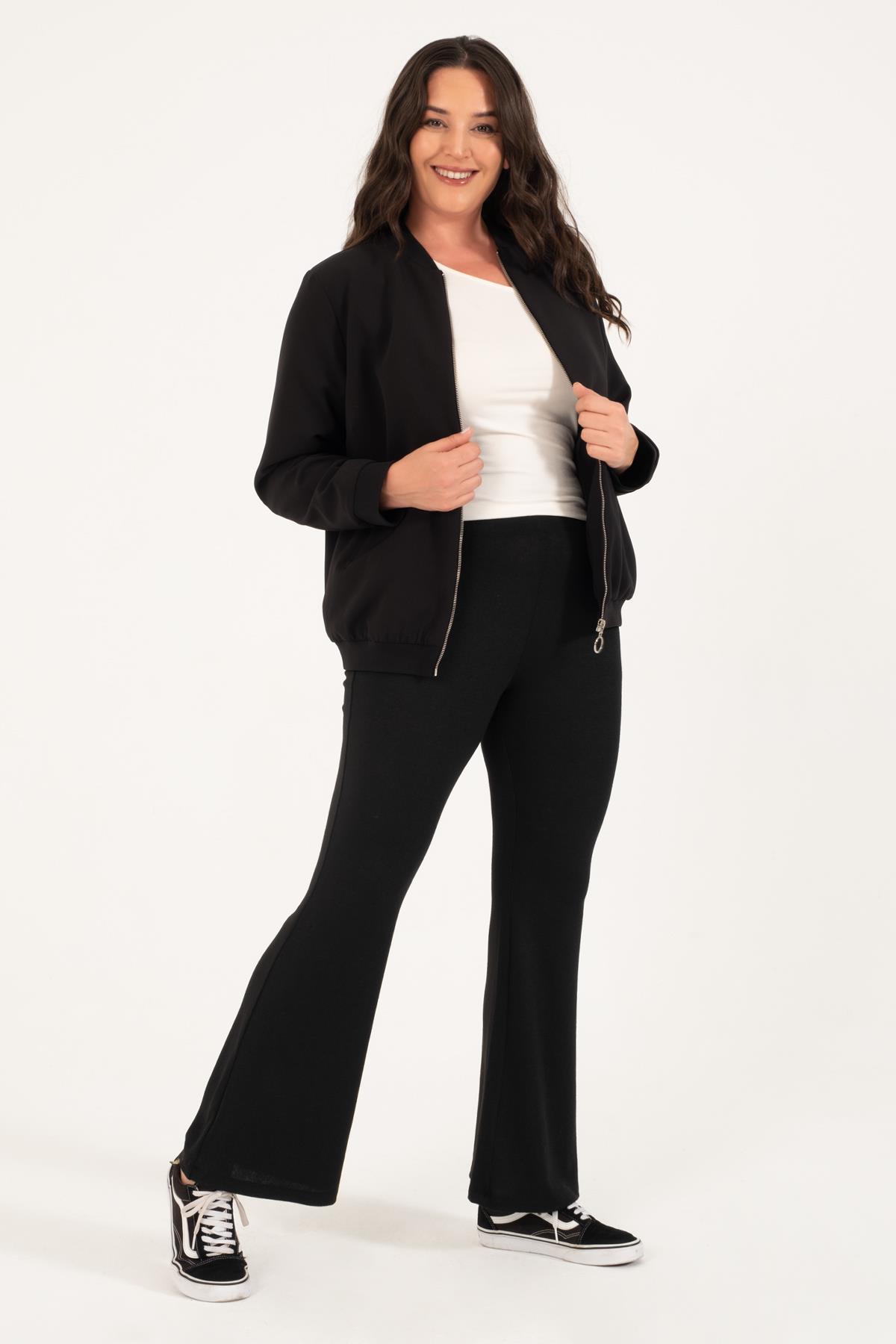 Myline-Astarlı Fermuarlı Bomber Ceket-Büyük Beden Ceket-128758