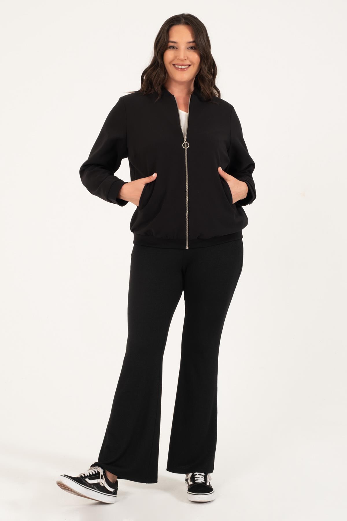 Myline-Astarlı Fermuarlı Bomber Ceket-Büyük Beden Ceket-128758