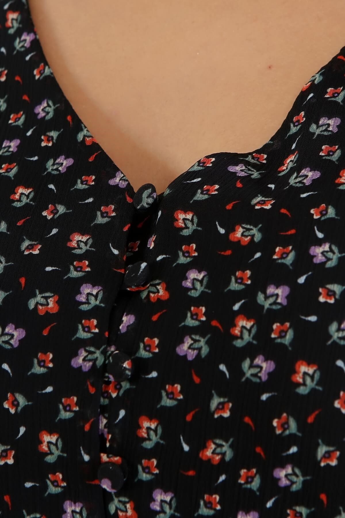 Myline-Astarlı Fırfır Detay Şifon Elbise-Büyük Beden Günlük Elbiseler-77095