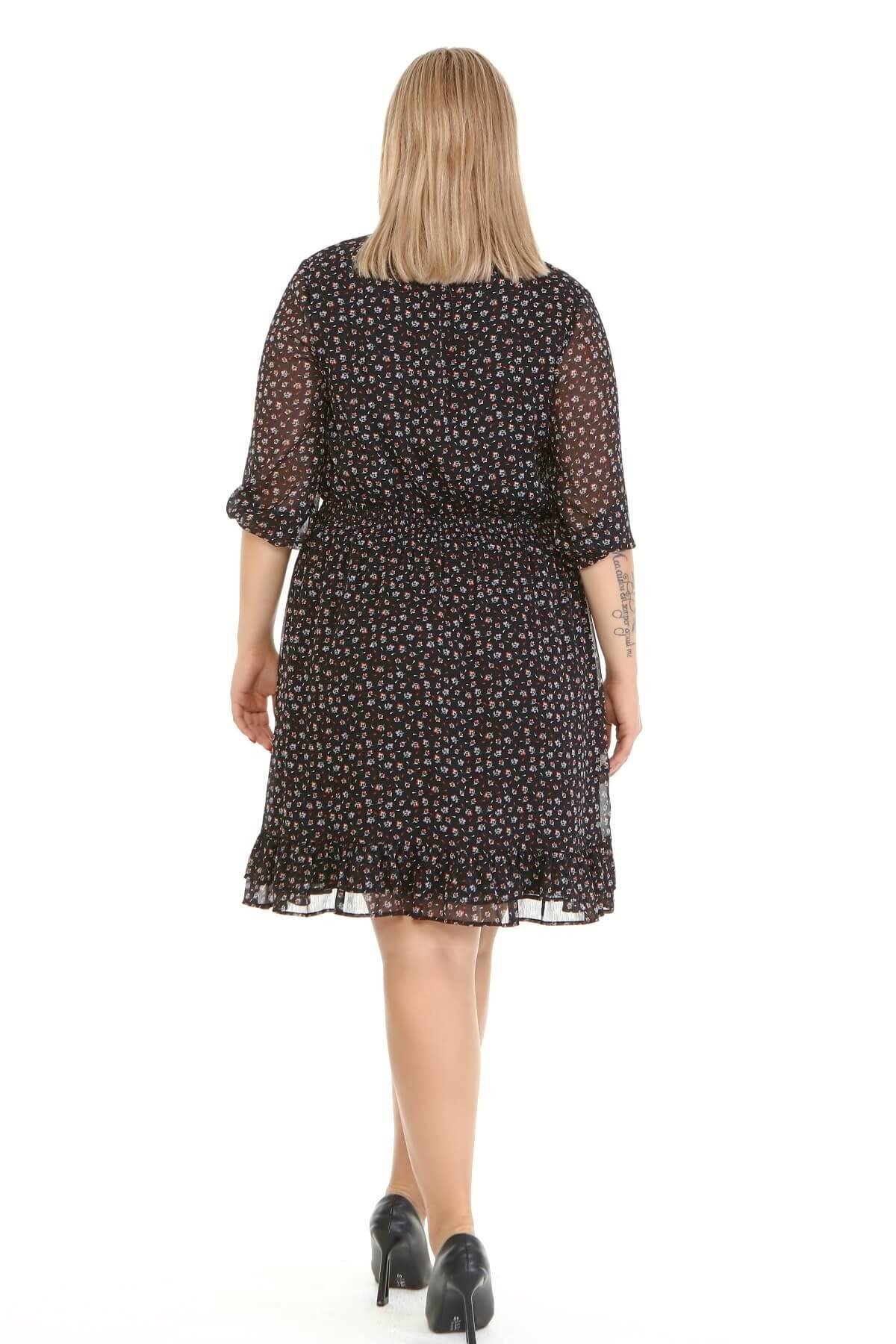 Myline-Astarlı Fırfır Detay Şifon Elbise-Büyük Beden Günlük Elbiseler-77095