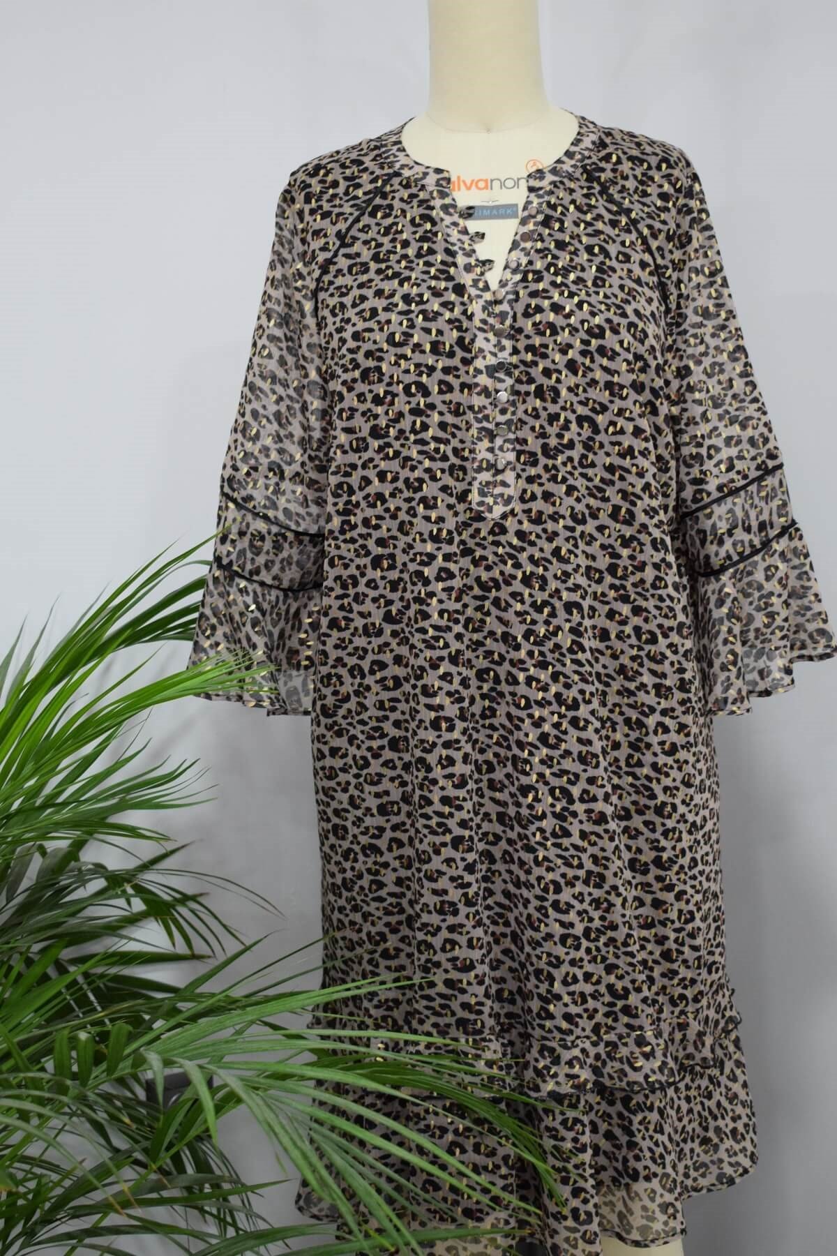 Myline-Astarlı Fırfır Detaylı Elbise-Büyük Beden Outlet-56170