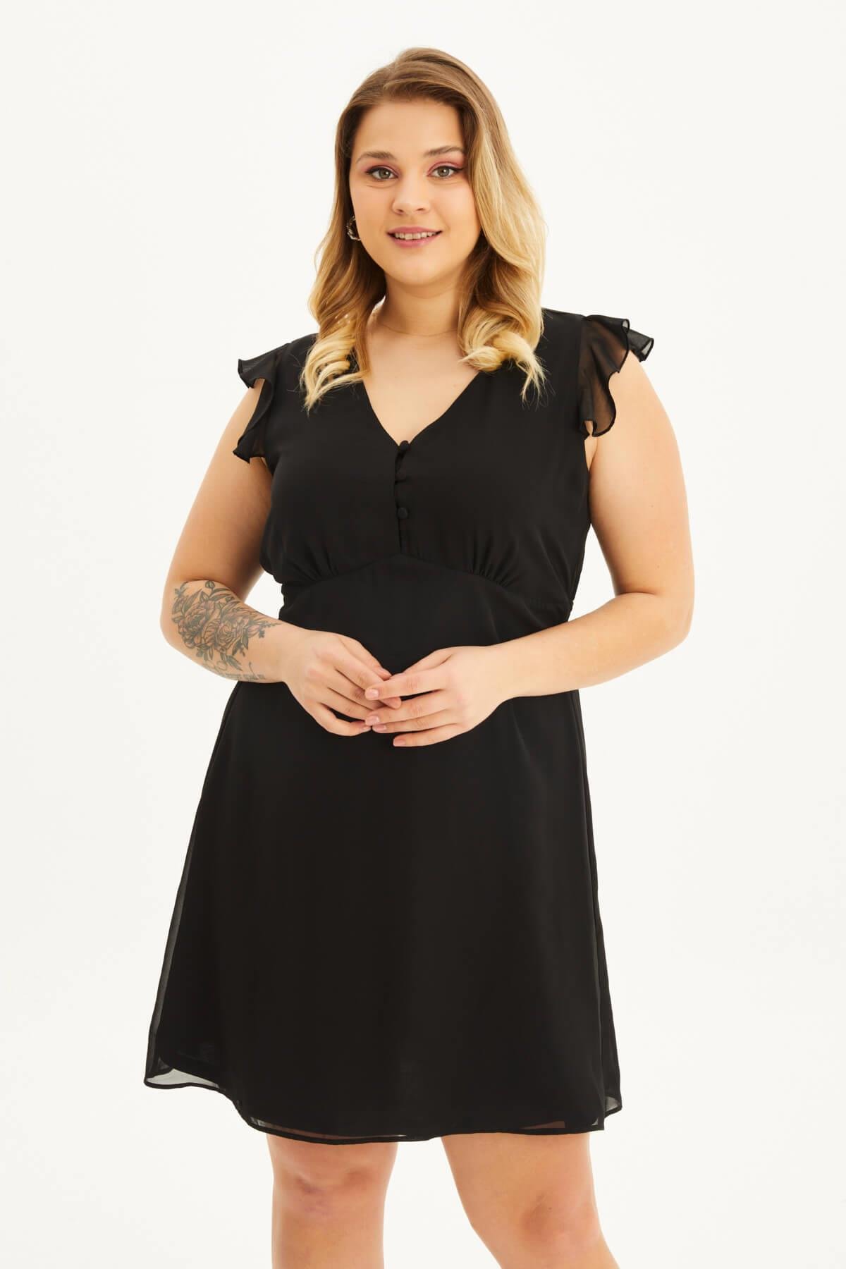 Myline-Astarlı Gipe Detaylı Şifon Elbise-Büyük Beden Günlük Elbiseler-98320