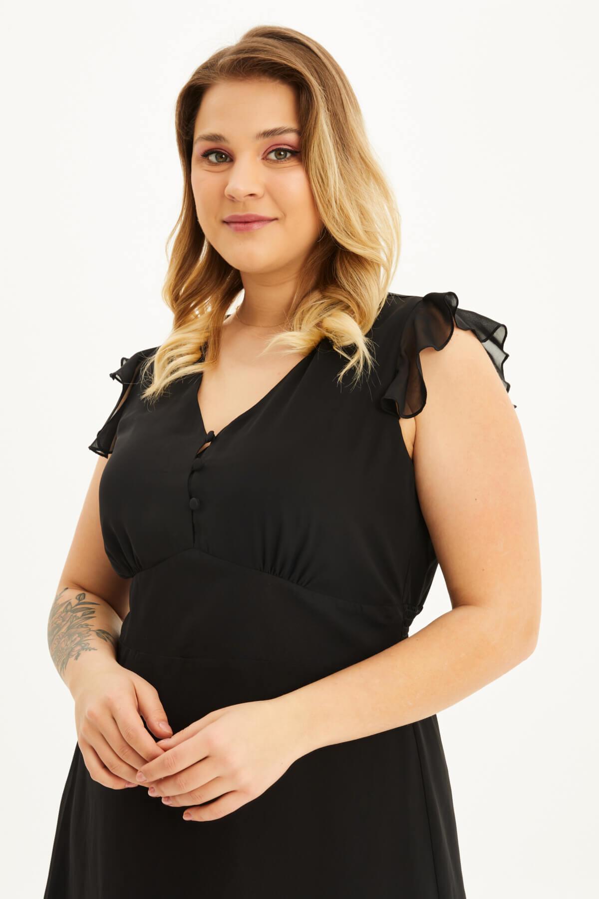 Myline-Astarlı Gipe Detaylı Şifon Elbise-Büyük Beden Günlük Elbiseler-98320