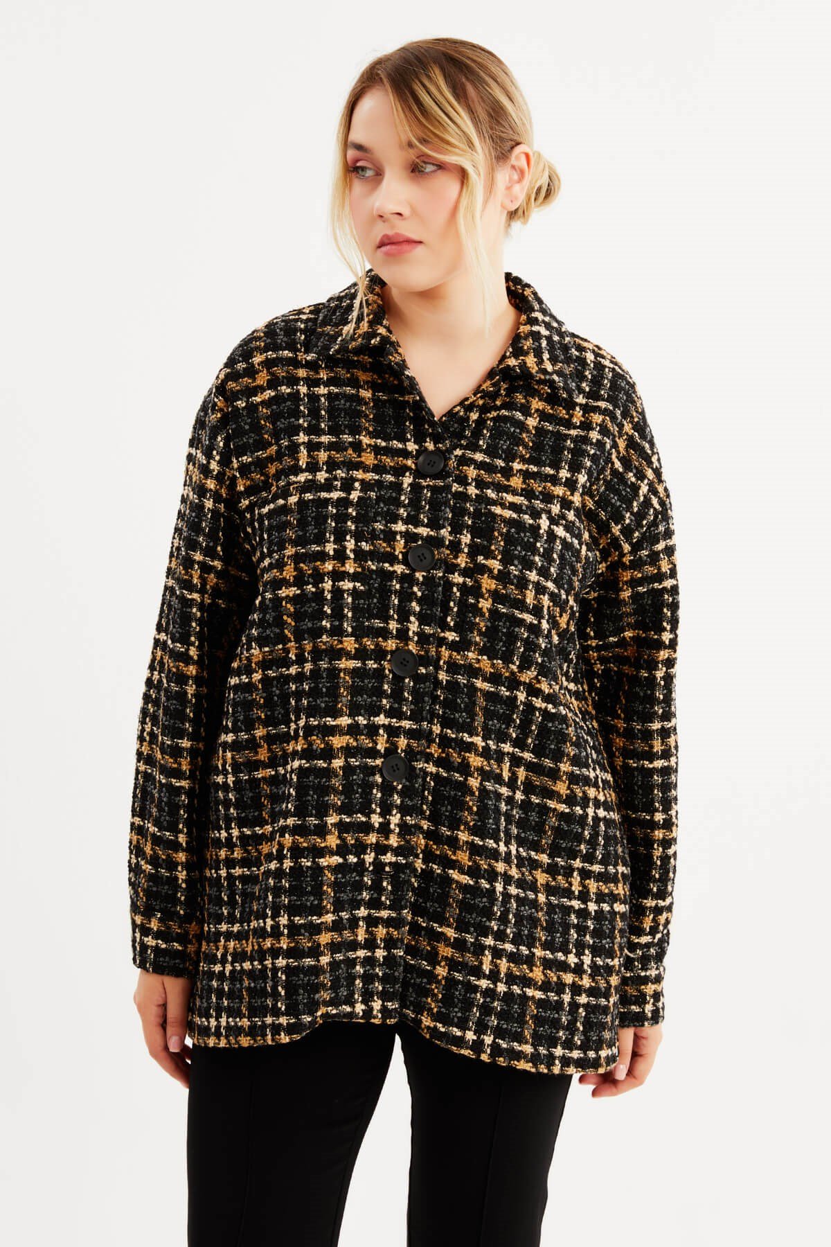 Myline-Astarlı Kareli Tüvit Ceket-Büyük Beden Ceket-88029