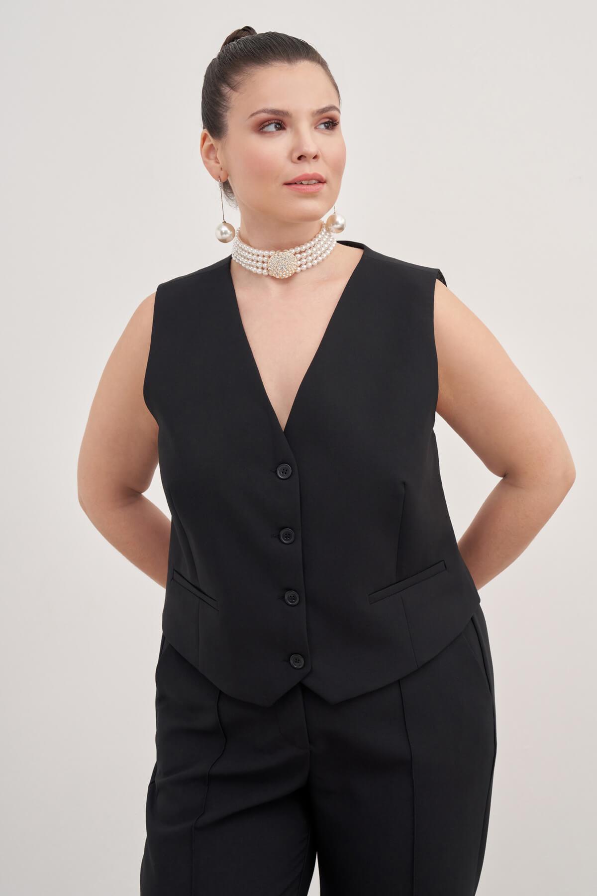 Myline-Astarlı Klasik Yelek-Büyük Beden Hırka-128777