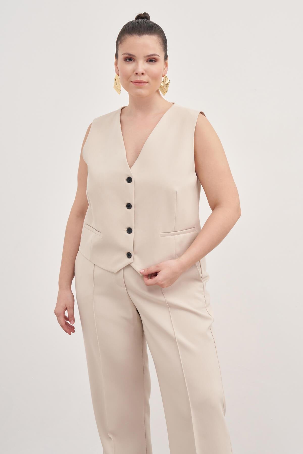 Myline-Astarlı Klasik Yelek-Büyük Beden Hırka-129016