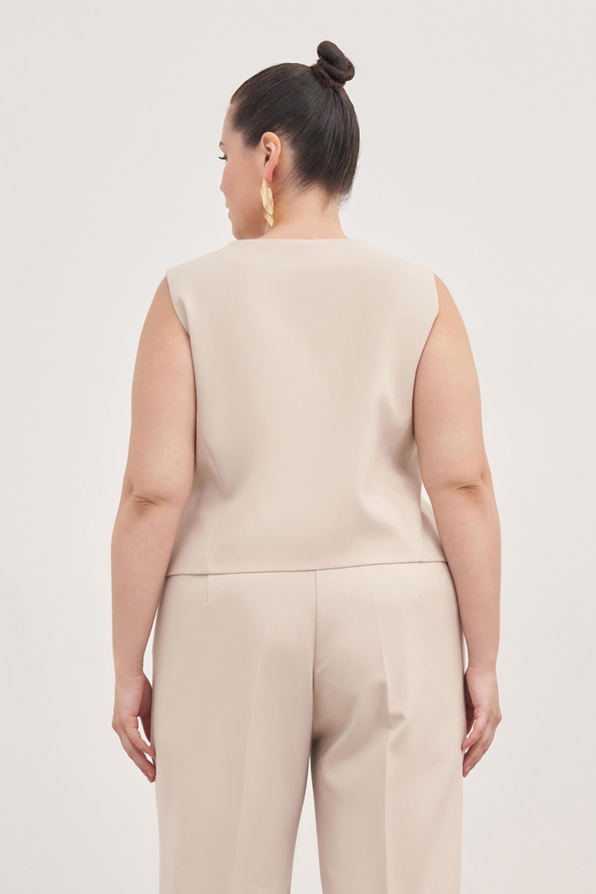 Myline-Astarlı Klasik Yelek-Büyük Beden Hırka-129016