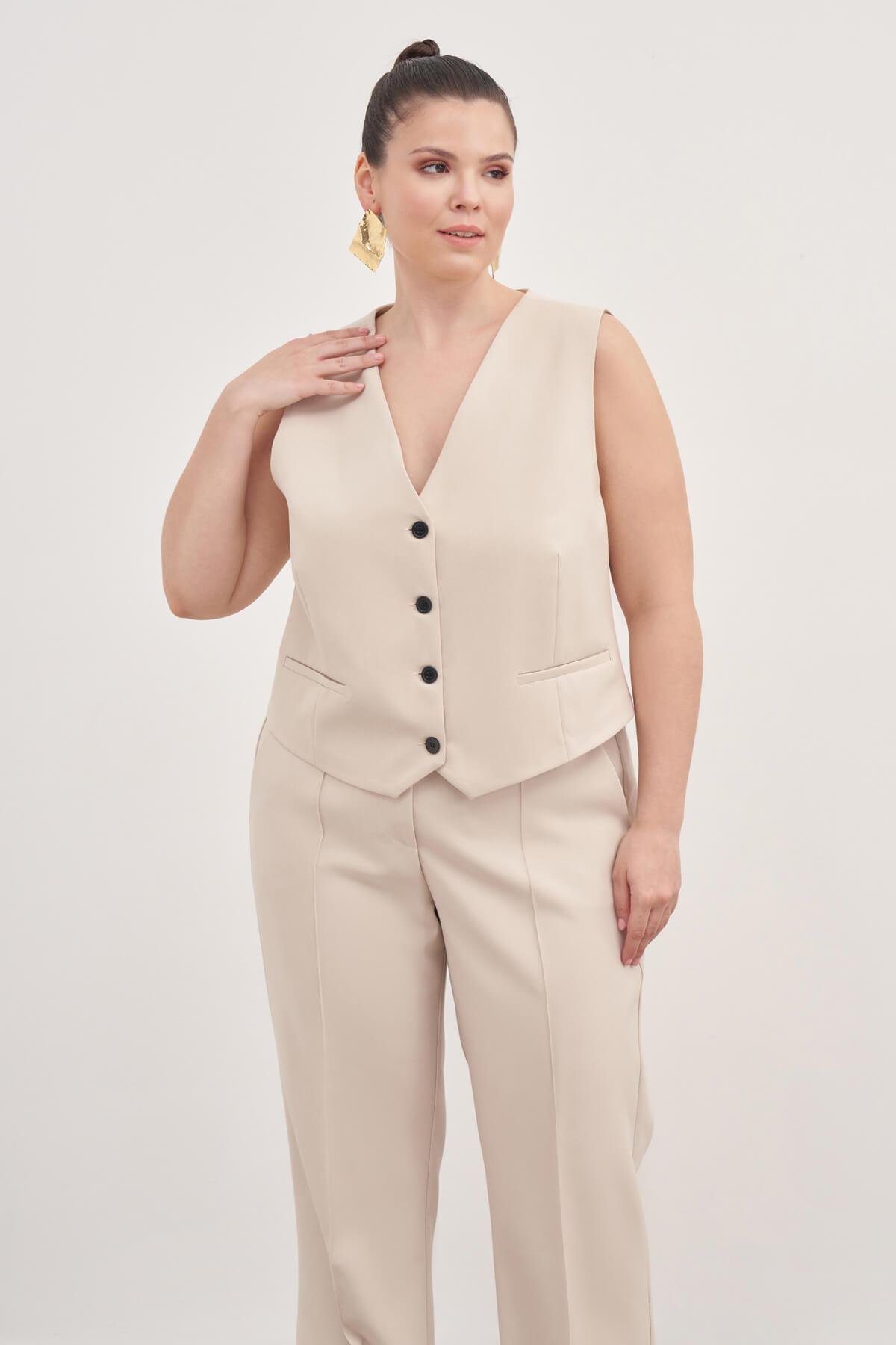 Myline-Astarlı Klasik Yelek-Büyük Beden Hırka-129016