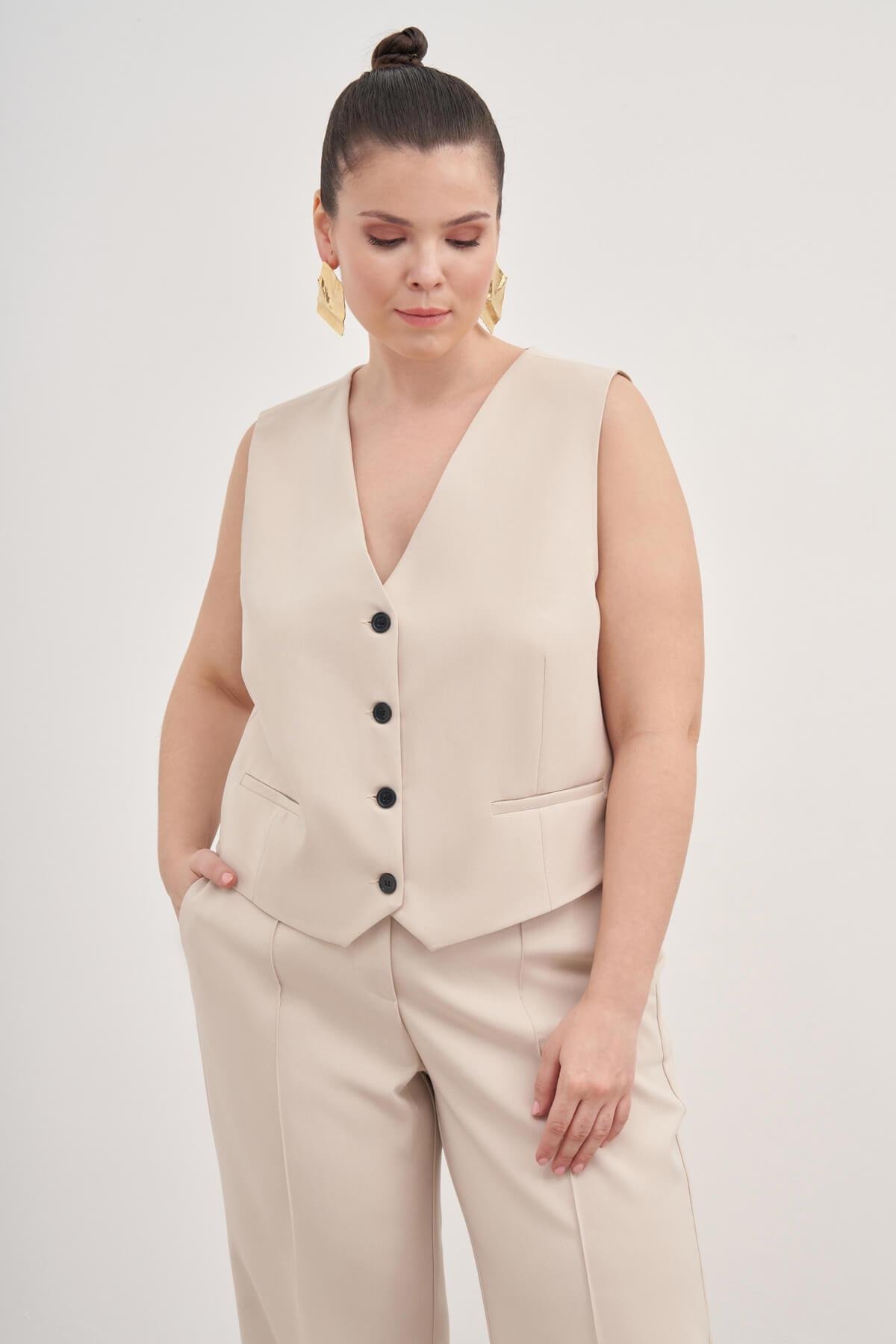 Myline-Astarlı Klasik Yelek-Büyük Beden Hırka-129016