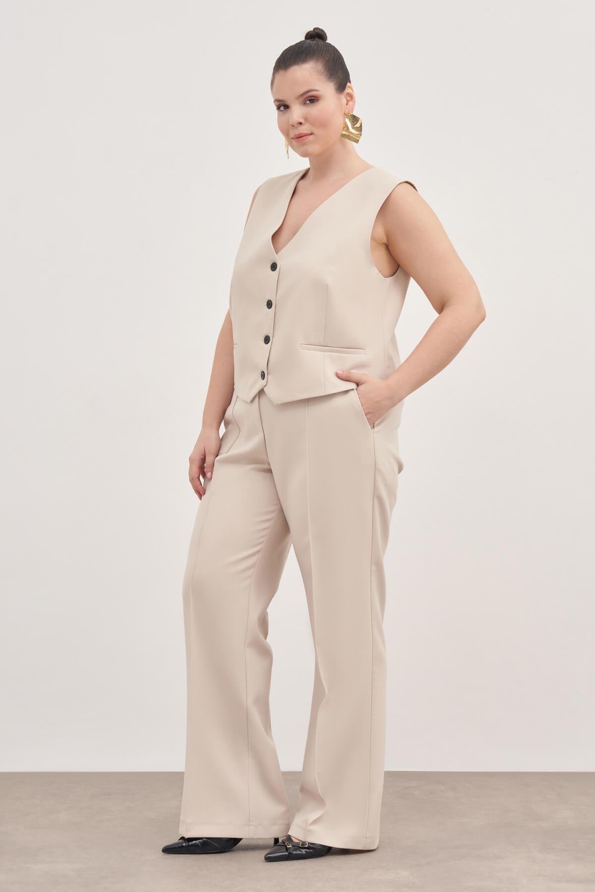 Myline-Astarlı Klasik Yelek-Büyük Beden Hırka-129016