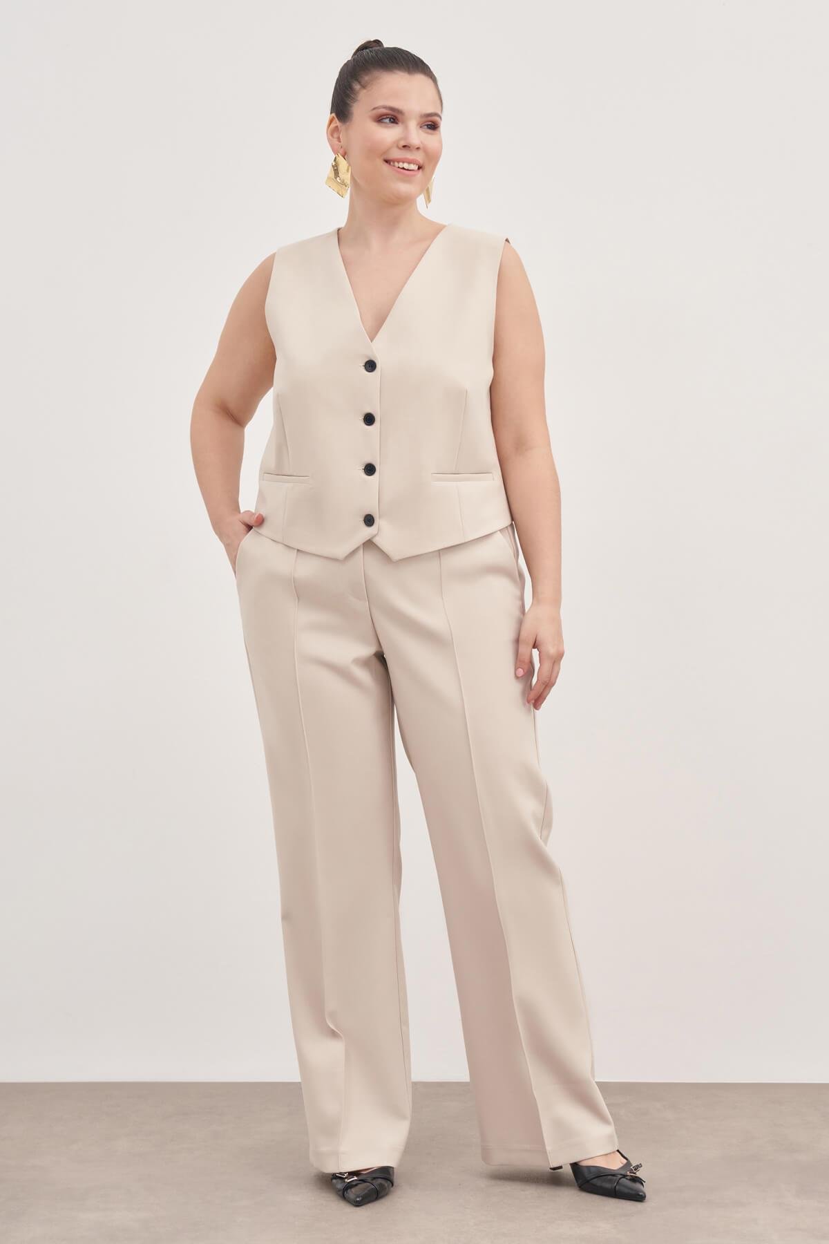 Myline-Astarlı Klasik Yelek-Büyük Beden Hırka-129016