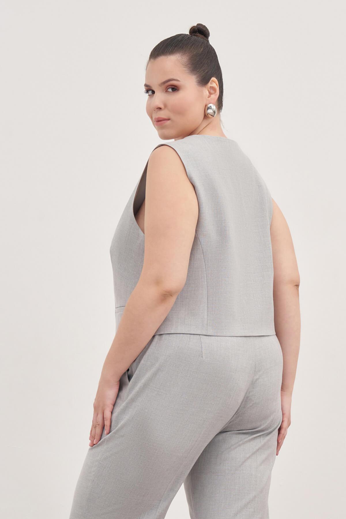 Myline-Astarlı Klasik Yelek-Büyük Beden Hırka-129019