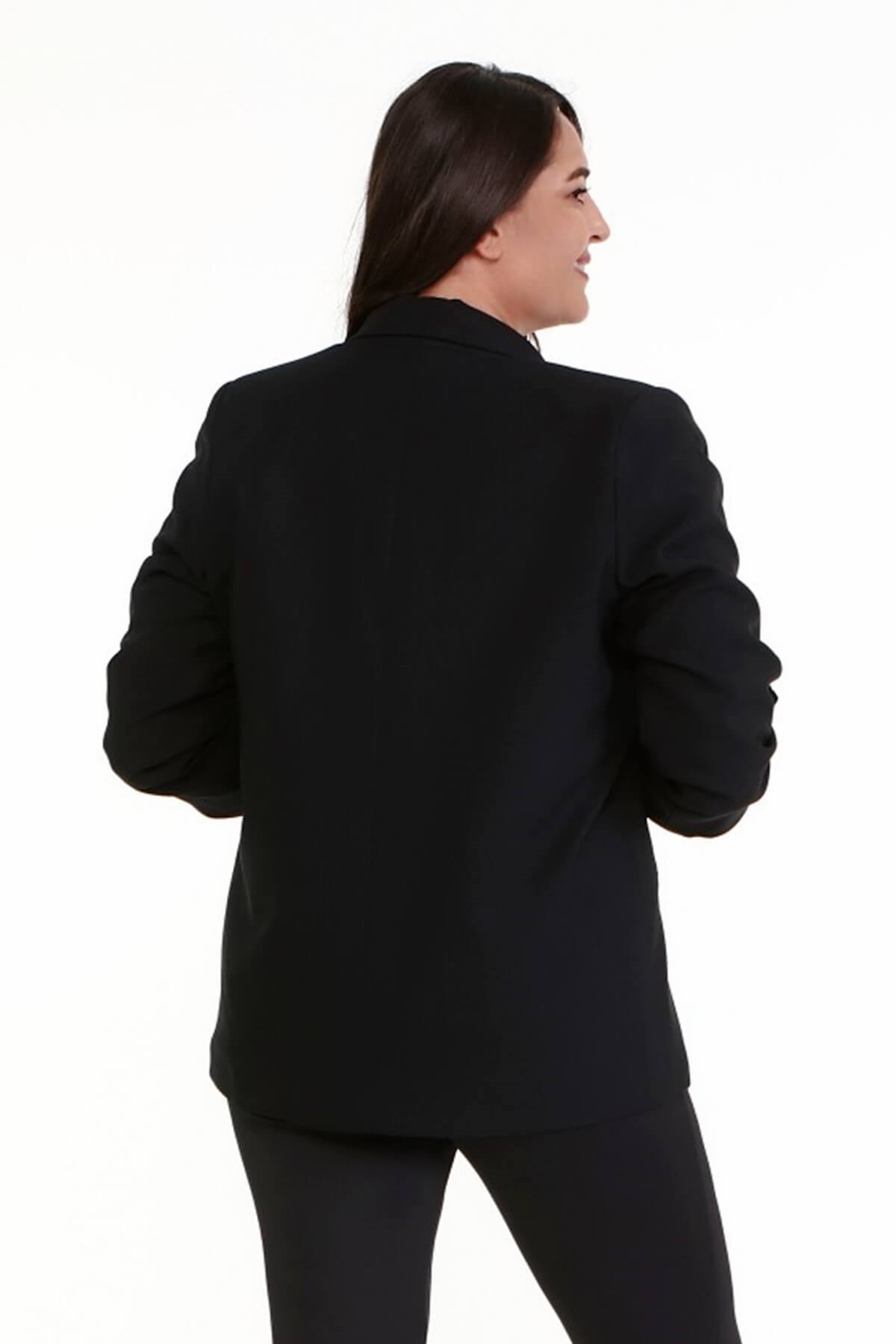 Myline-Astarlı Kolları Apoletli Blazer Ceket-Büyük Beden Ceket-77093