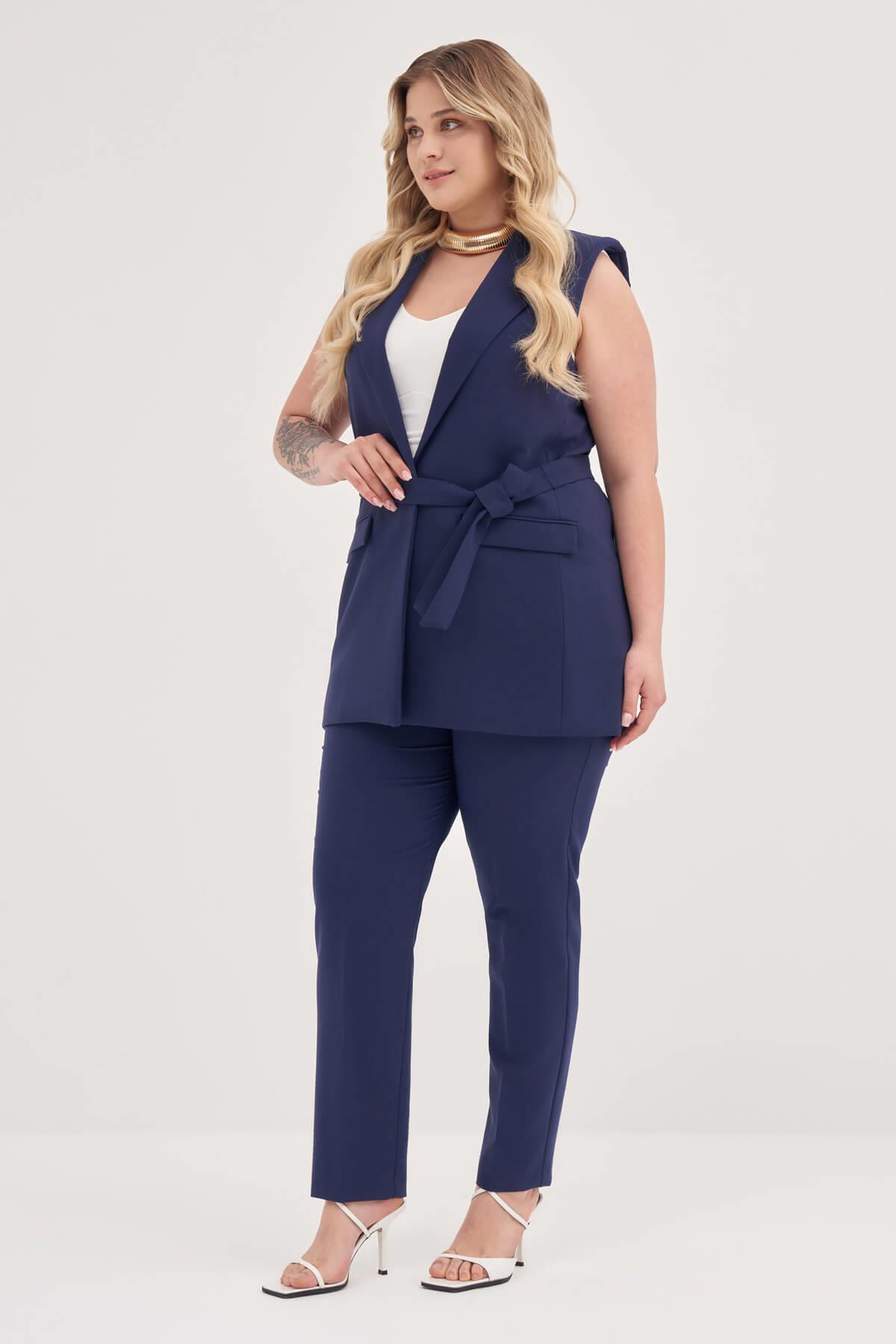 Myline-Astarlı Kuşaklı Uzun Yelek-Büyük Beden Ceket-129022