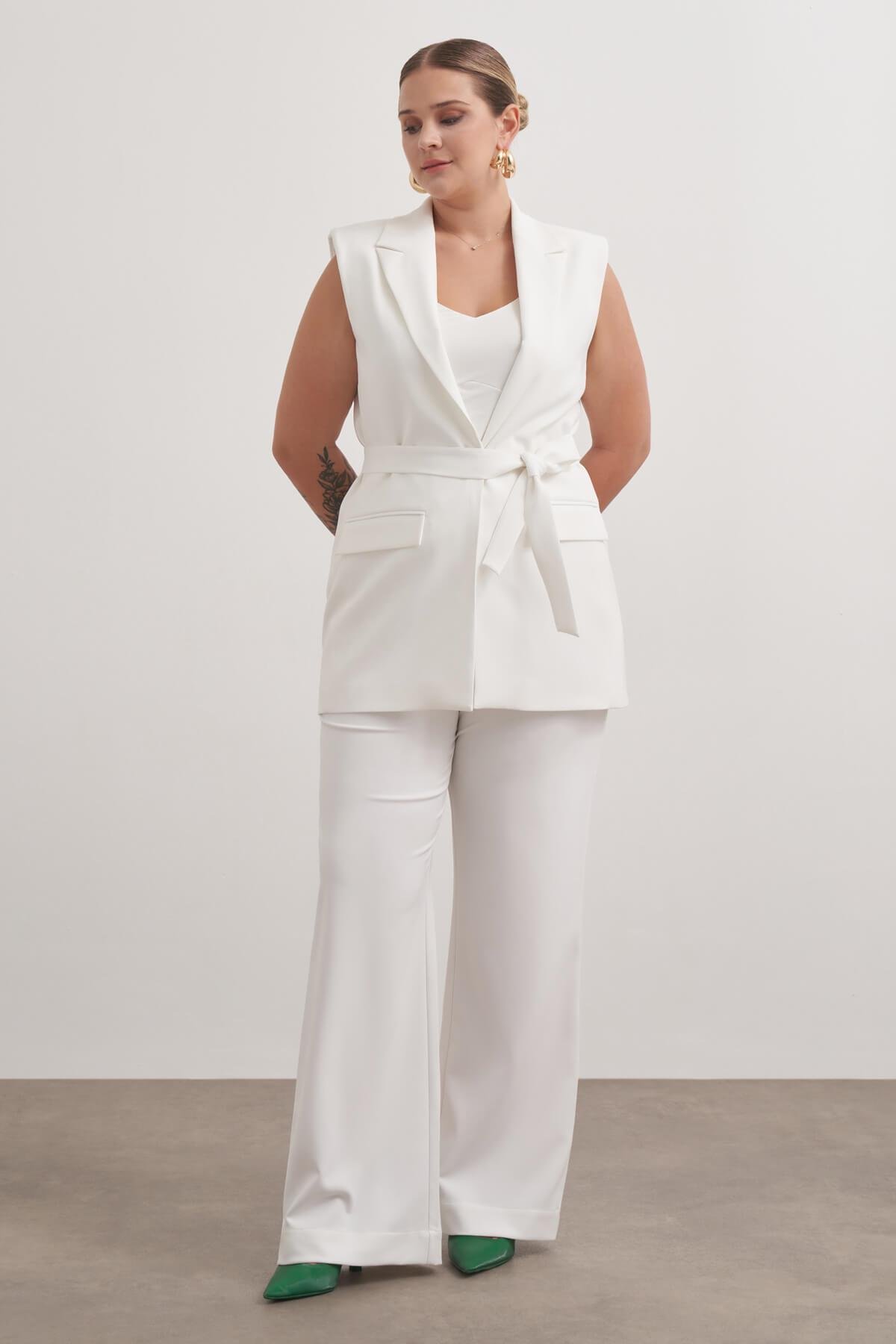 Myline-Astarlı Kuşaklı Uzun Yelek-Büyük Beden Yelek-149594