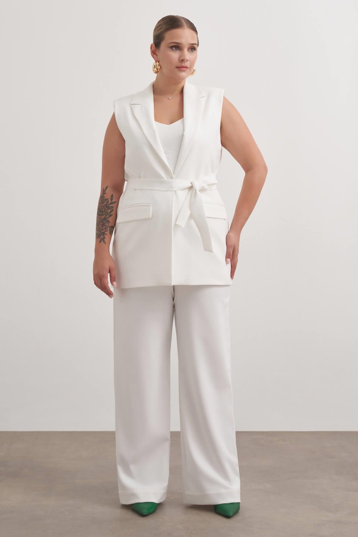 Myline-Astarlı Kuşaklı Uzun Yelek-Büyük Beden Yelek-149594