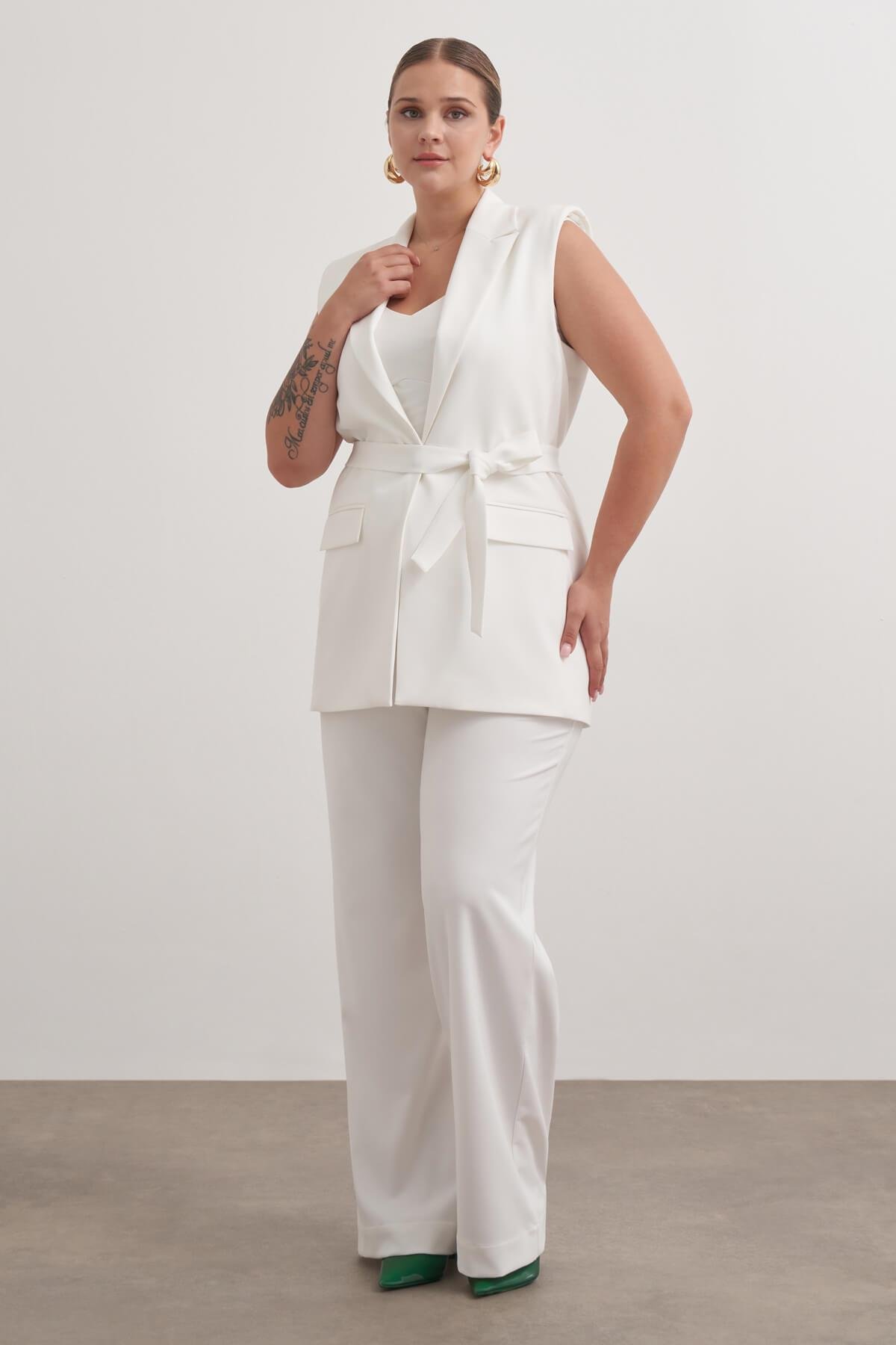 Myline-Astarlı Kuşaklı Uzun Yelek-Büyük Beden Yelek-149594