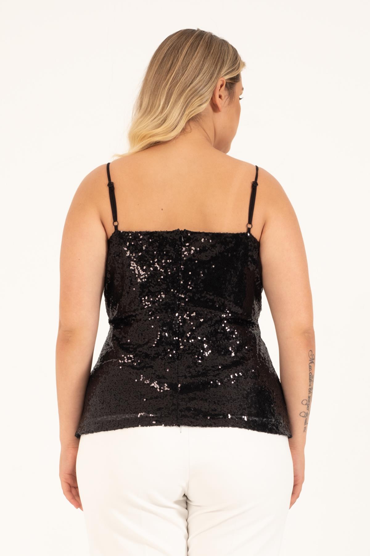 Myline-Astarlı Payetli Anvelop Bluz-Büyük Beden Bluz-128736