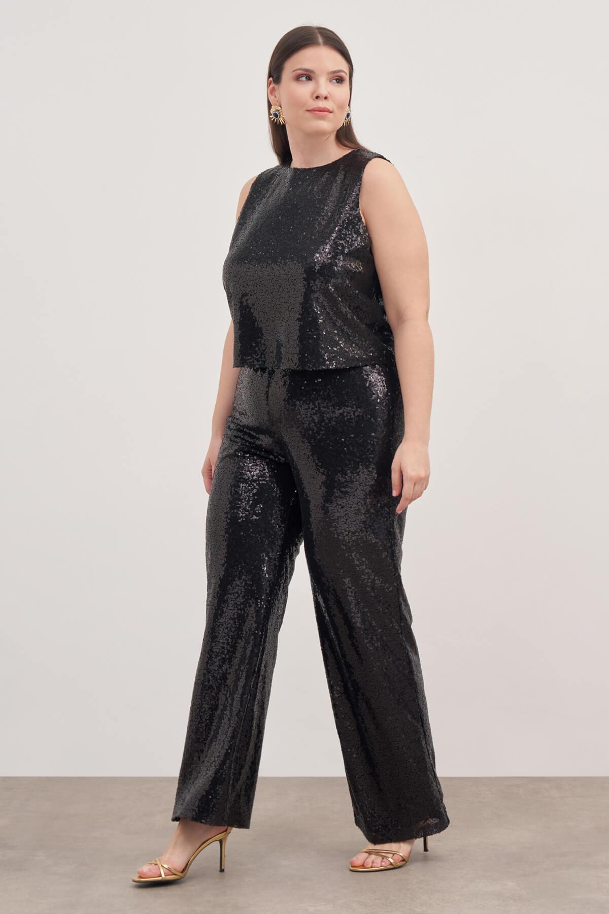 Myline-Astarlı Payetli Top-Büyük Beden Tişört-129008