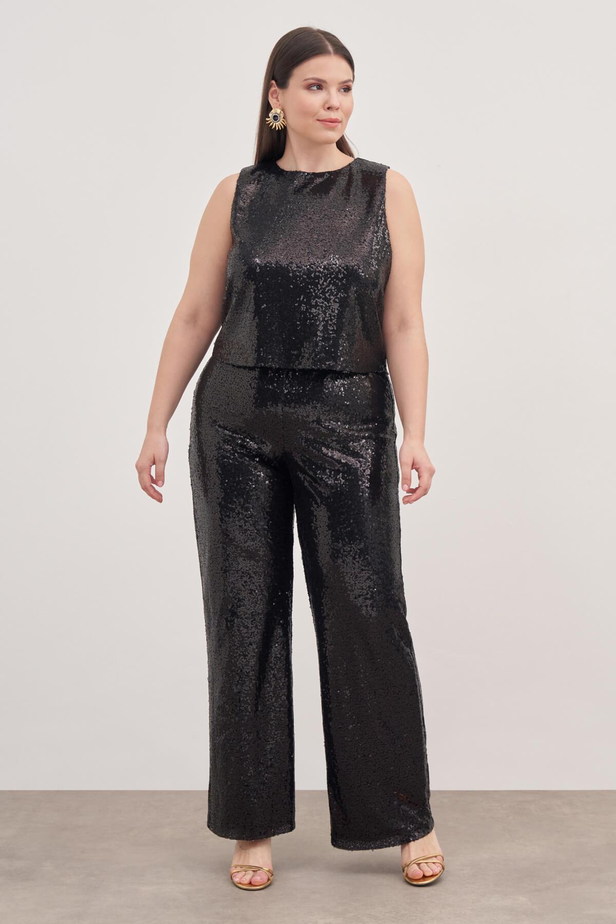 Myline-Astarlı Payetli Top-Büyük Beden Tişört-129008