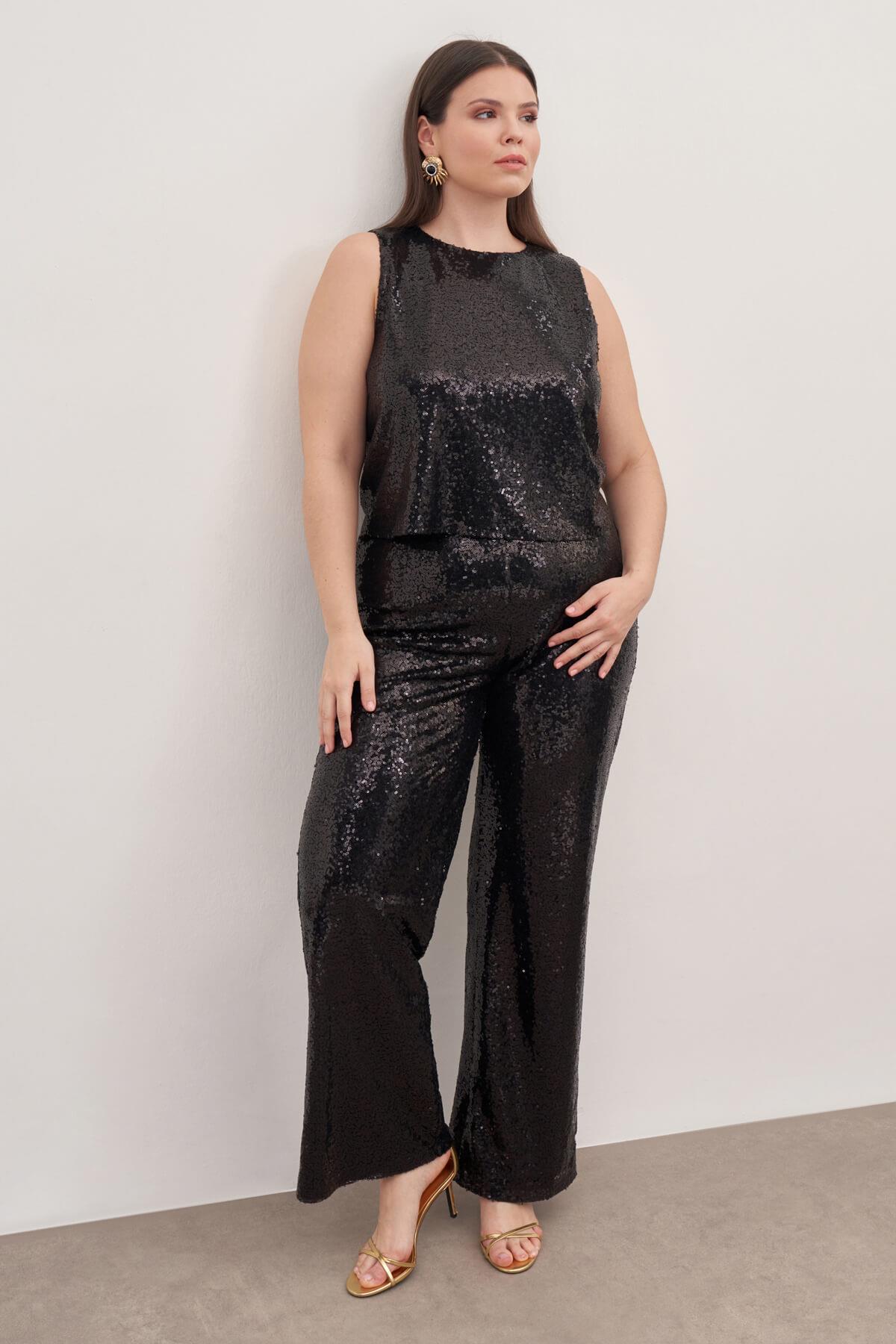 Myline-Astarlı Payetli Top-Büyük Beden Tişört-129008