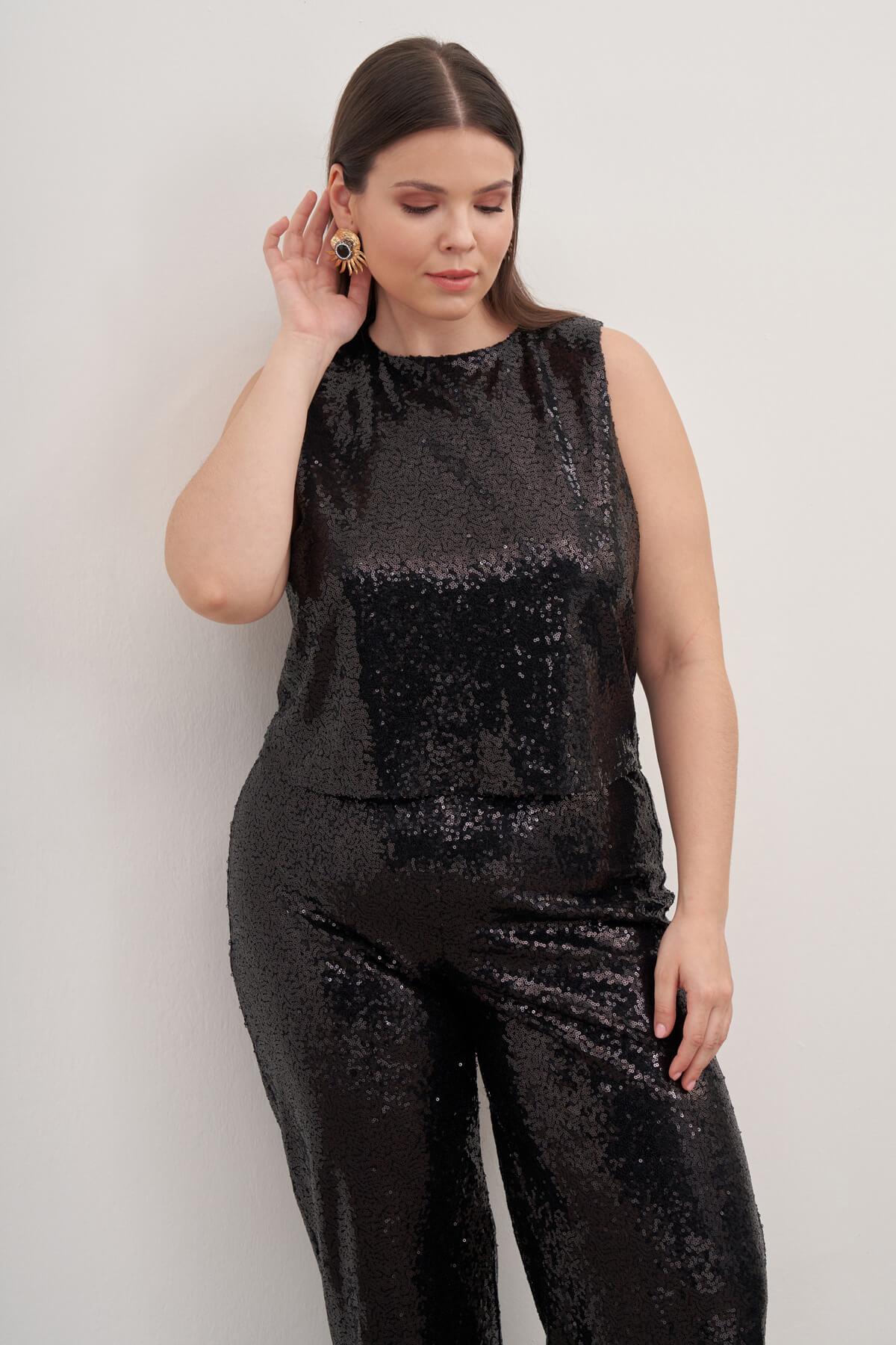 Myline-Astarlı Payetli Top-Büyük Beden Tişört-129008