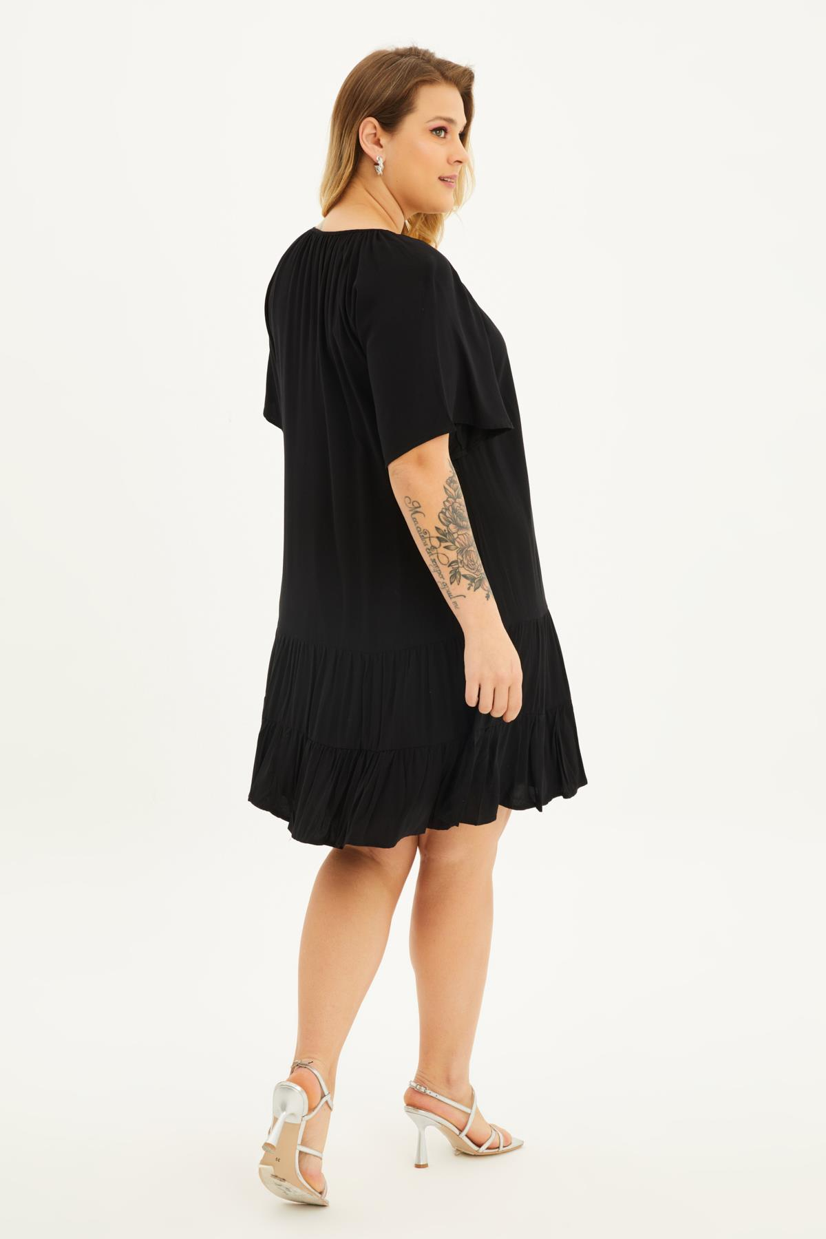 Myline-Astarlı Pelerin Kol Fırfırlı Elbise-Büyük Beden Günlük Elbiseler-66683