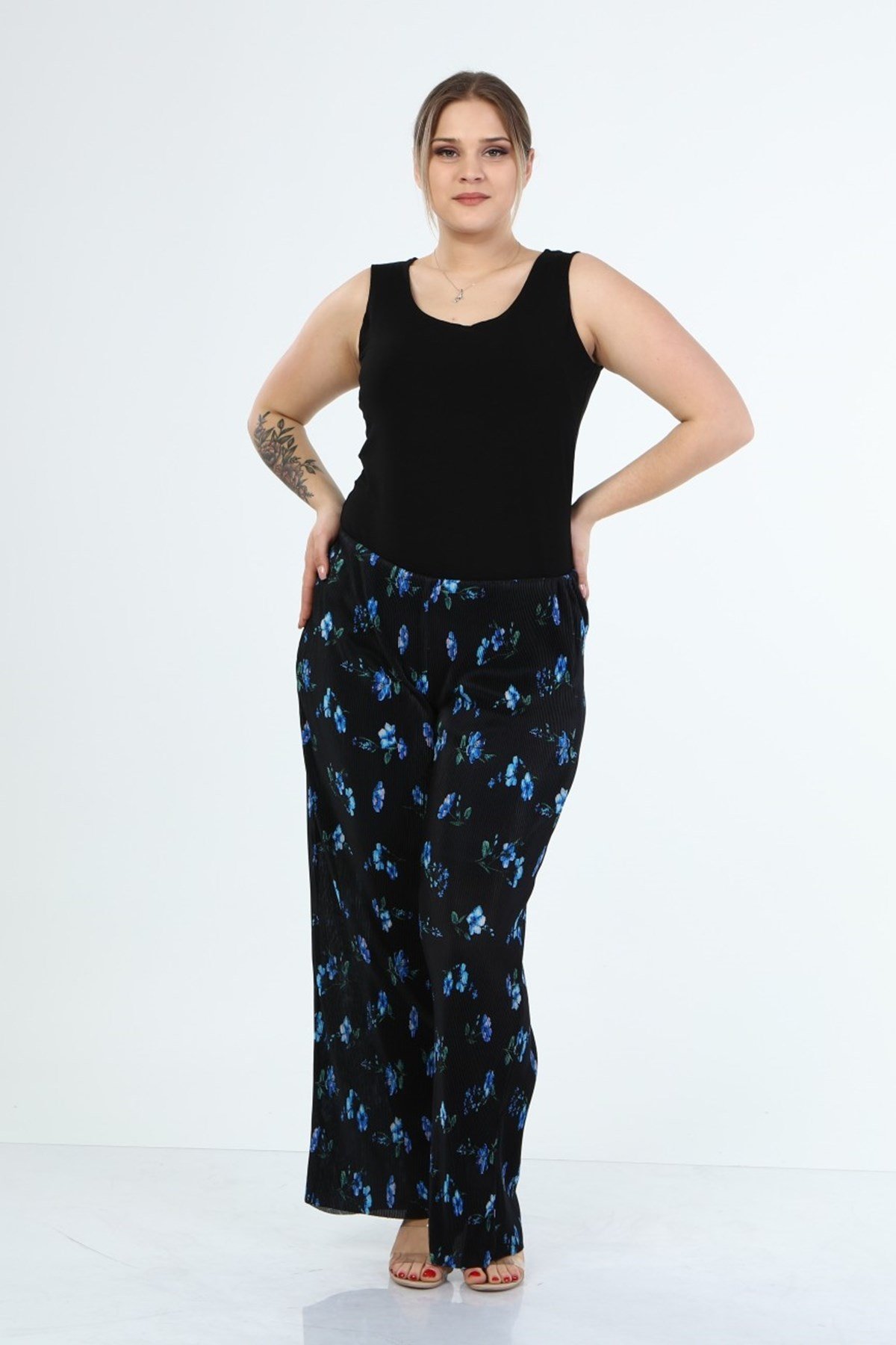 Myline-Astarlı Plise Pantolon-Büyük Beden Pantolon-46014