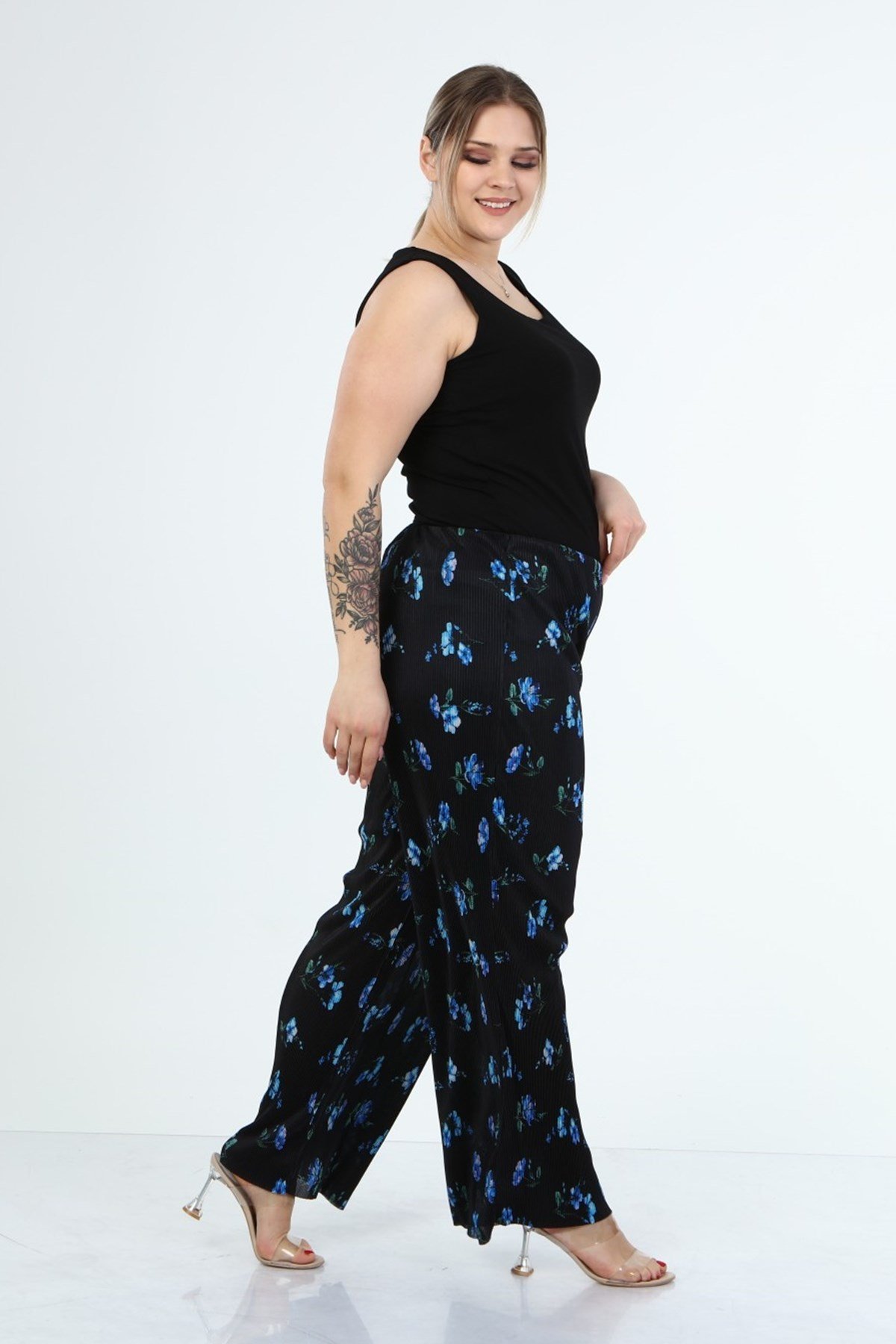 Myline-Astarlı Plise Pantolon-Büyük Beden Pantolon-46014