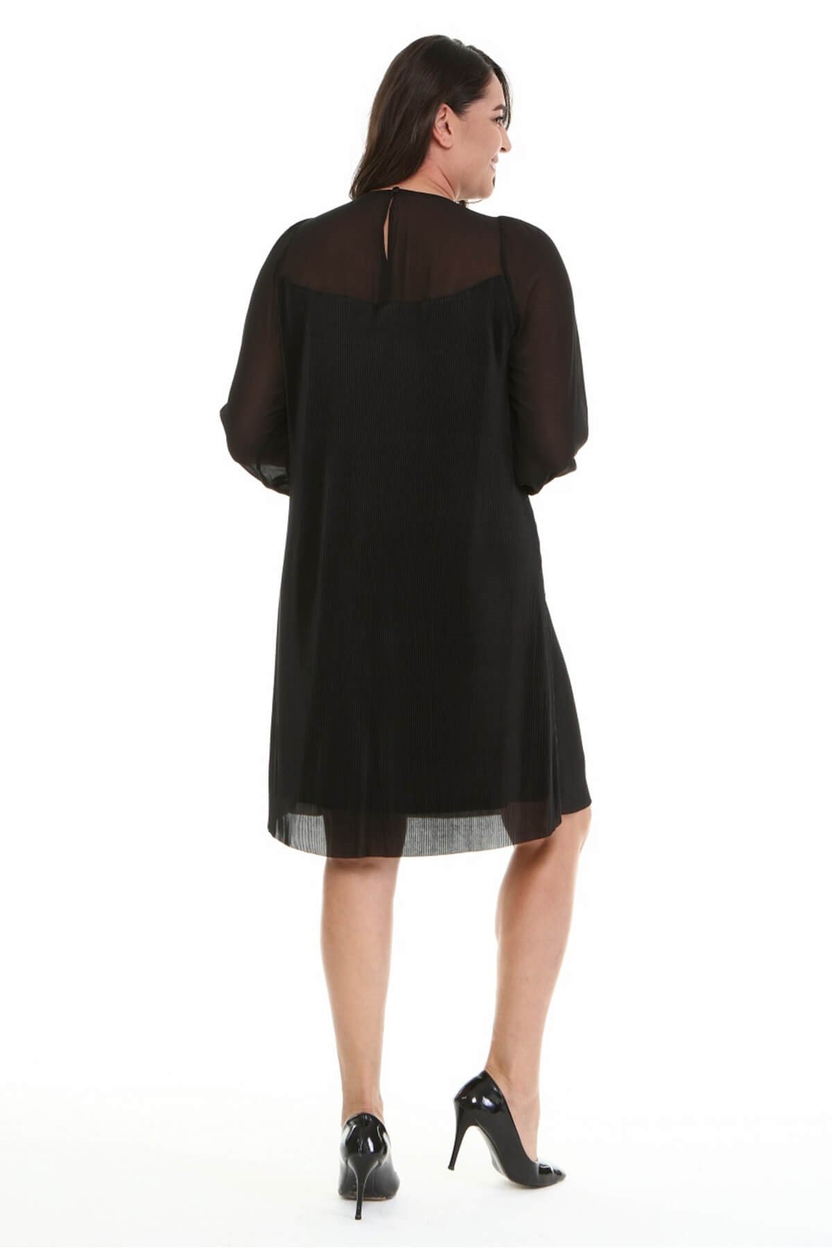 Myline-Astarlı Pliseli Elbise-Büyük Beden Abiye Elbise-66949