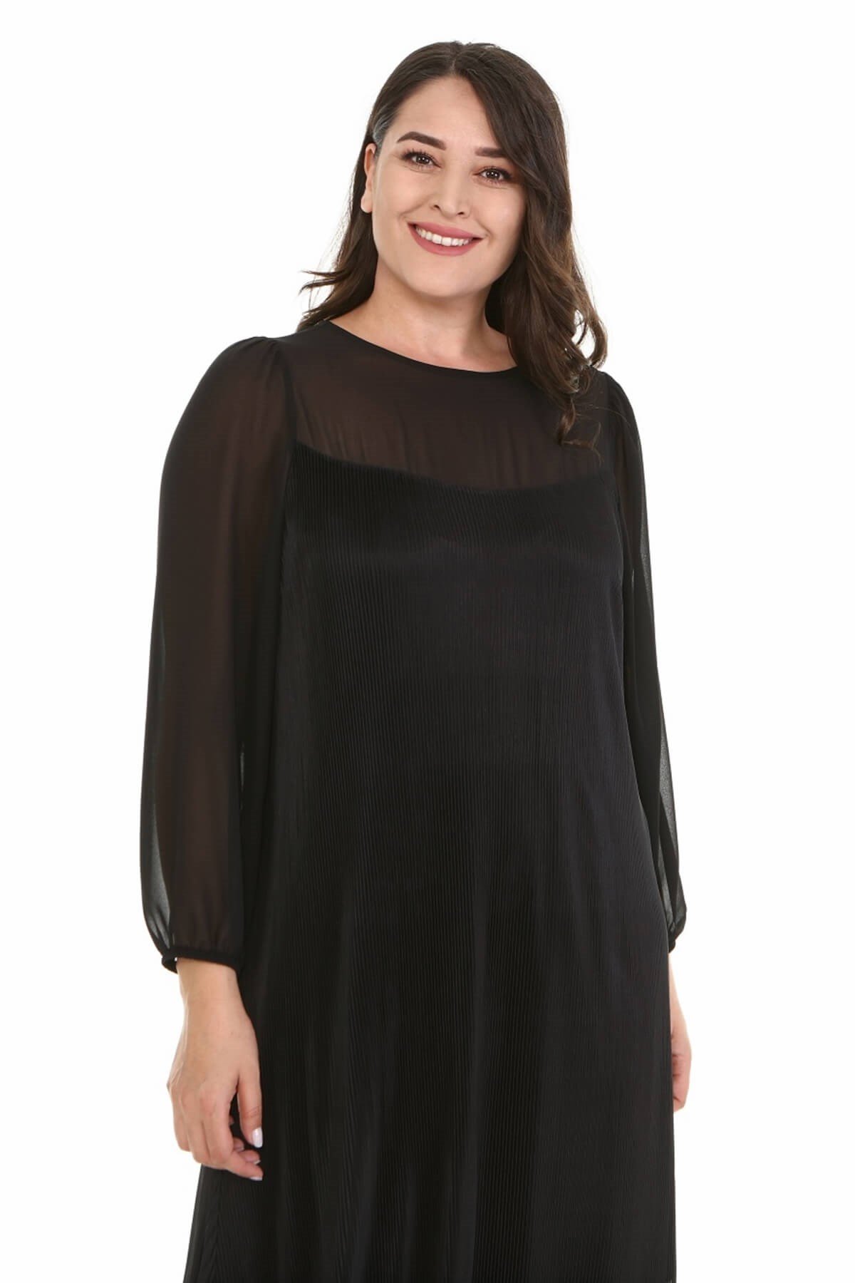 Myline-Astarlı Pliseli Elbise-Büyük Beden Abiye Elbise-66949