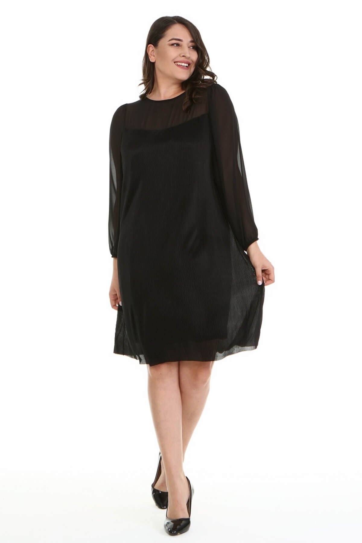 Myline-Astarlı Pliseli Elbise-Büyük Beden Abiye Elbise-66949