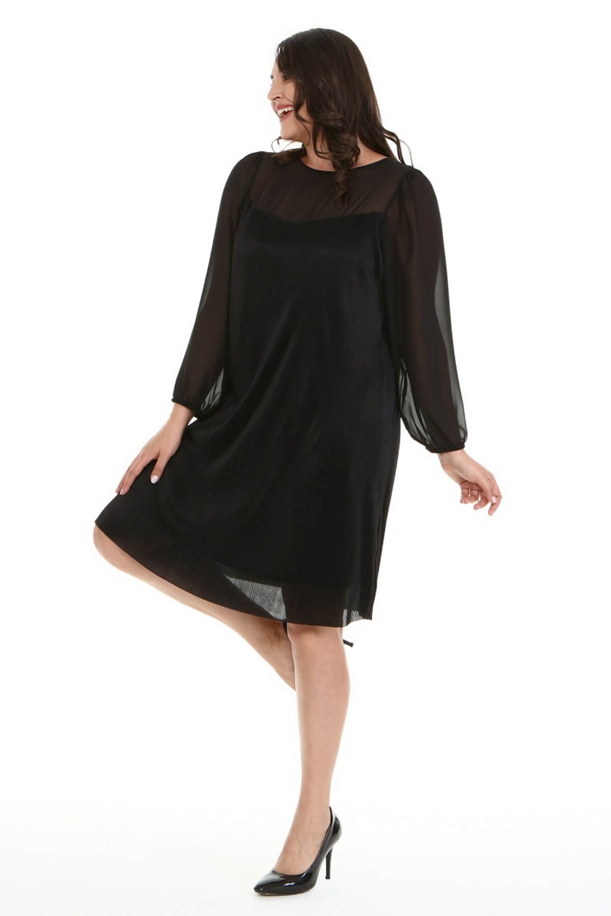 Myline-Astarlı Pliseli Elbise-Büyük Beden Abiye Elbise-66949