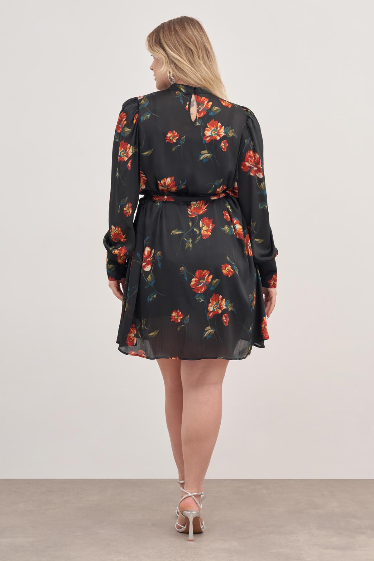 Myline-Astarlı Saten Kuşak Detaylı Elbise-Büyük Beden Günlük Elbiseler-129044