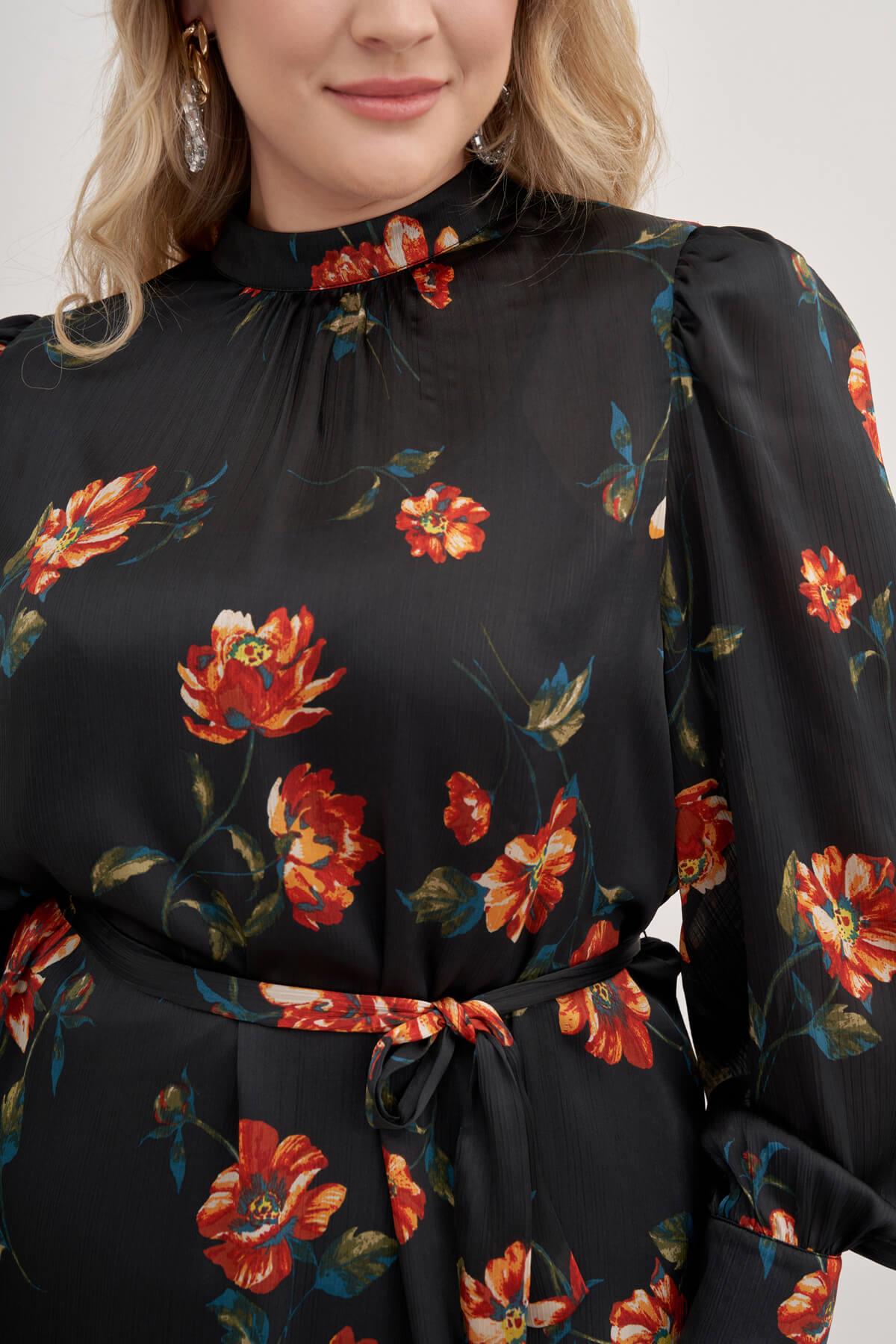 Myline-Astarlı Saten Kuşak Detaylı Elbise-Büyük Beden Günlük Elbiseler-129044