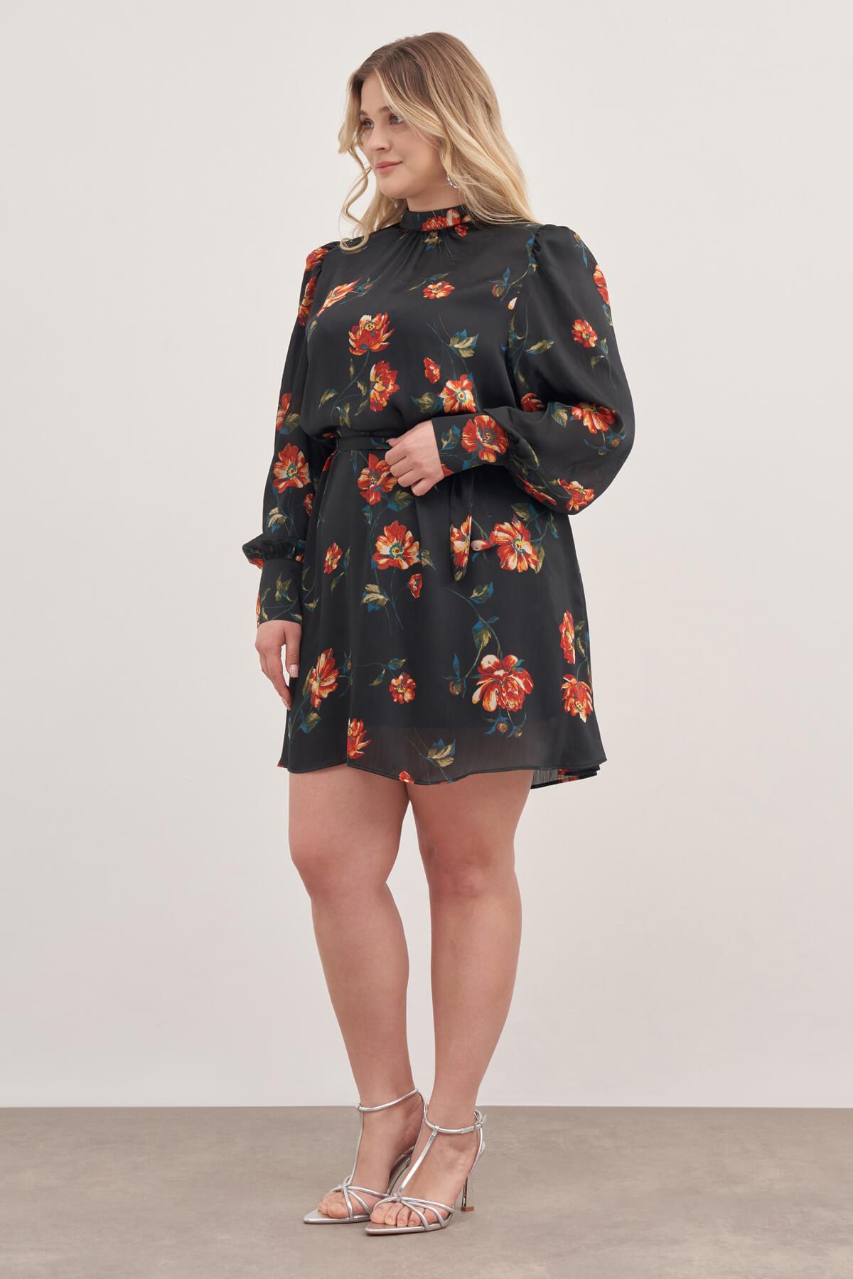 Myline-Astarlı Saten Kuşak Detaylı Elbise-Büyük Beden Günlük Elbiseler-129044