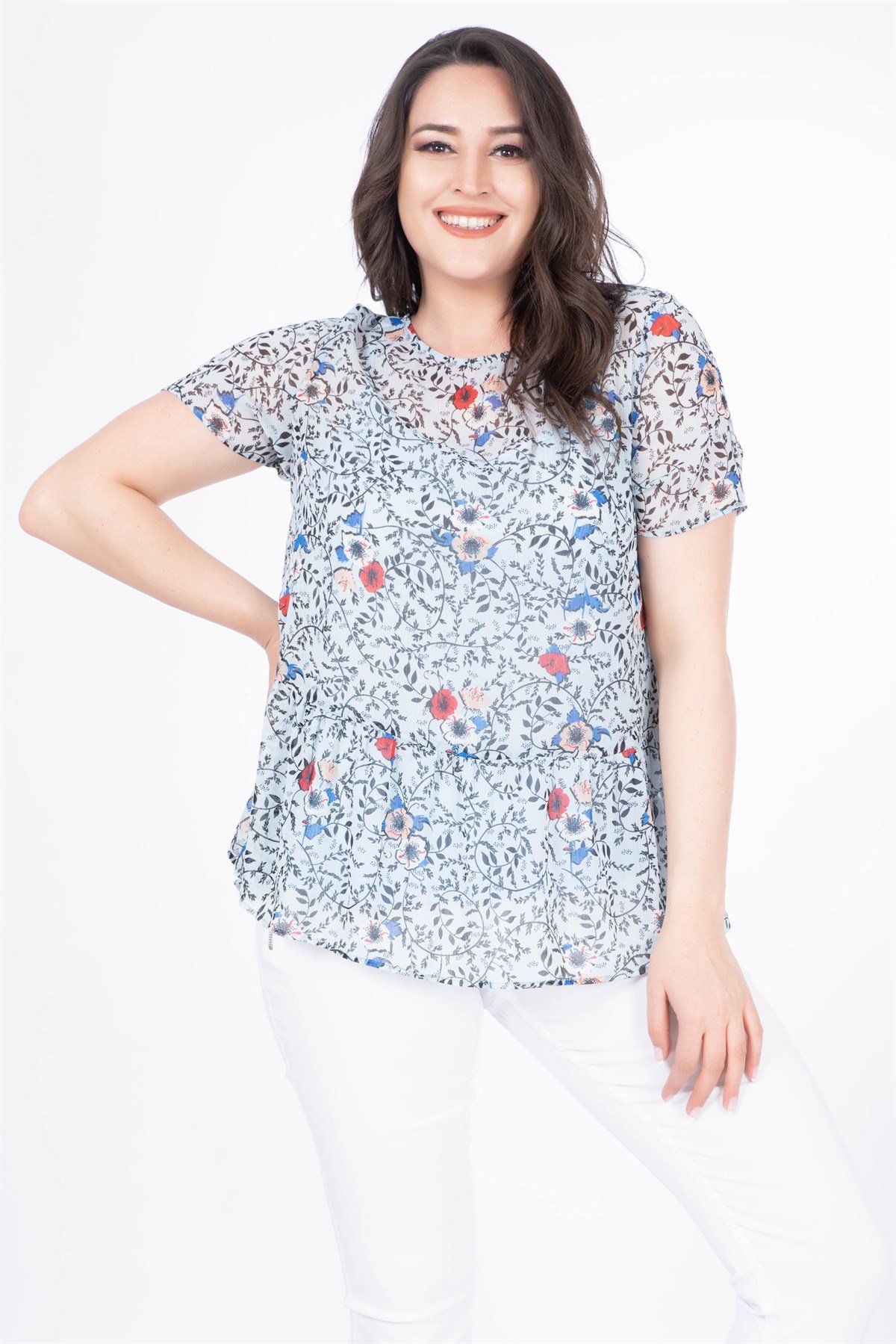 Myline-Astarlı Şifon Bluz-Bluz-34630