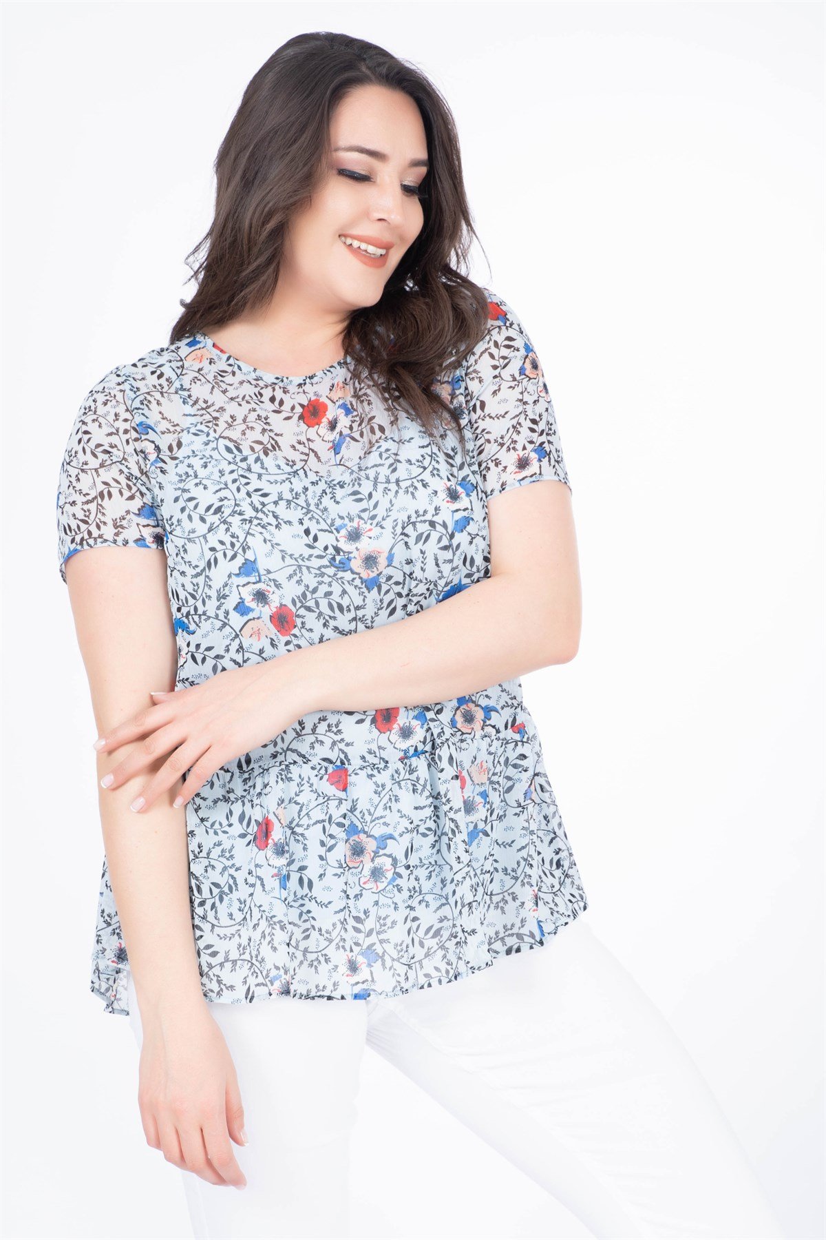 Myline-Astarlı Şifon Bluz-Bluz-34630