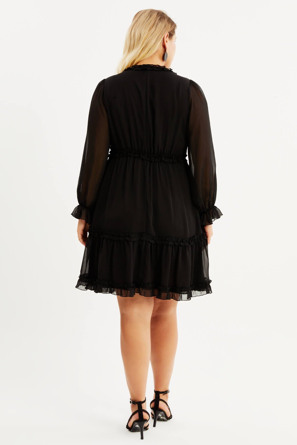 Myline-Astarlı Şifon Fırfırlı Elbise-Büyük Beden Günlük Elbiseler-87883