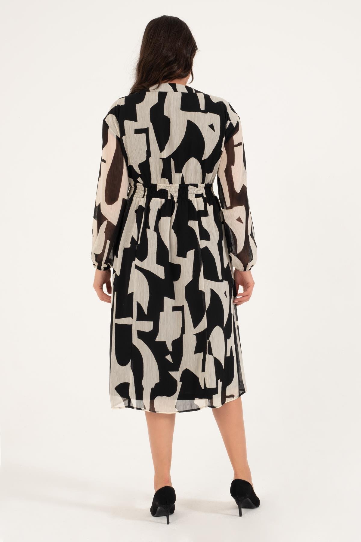 Myline-Astarlı Şifon Gipe Detay Elbise-Büyük Beden Günlük Elbiseler-128761