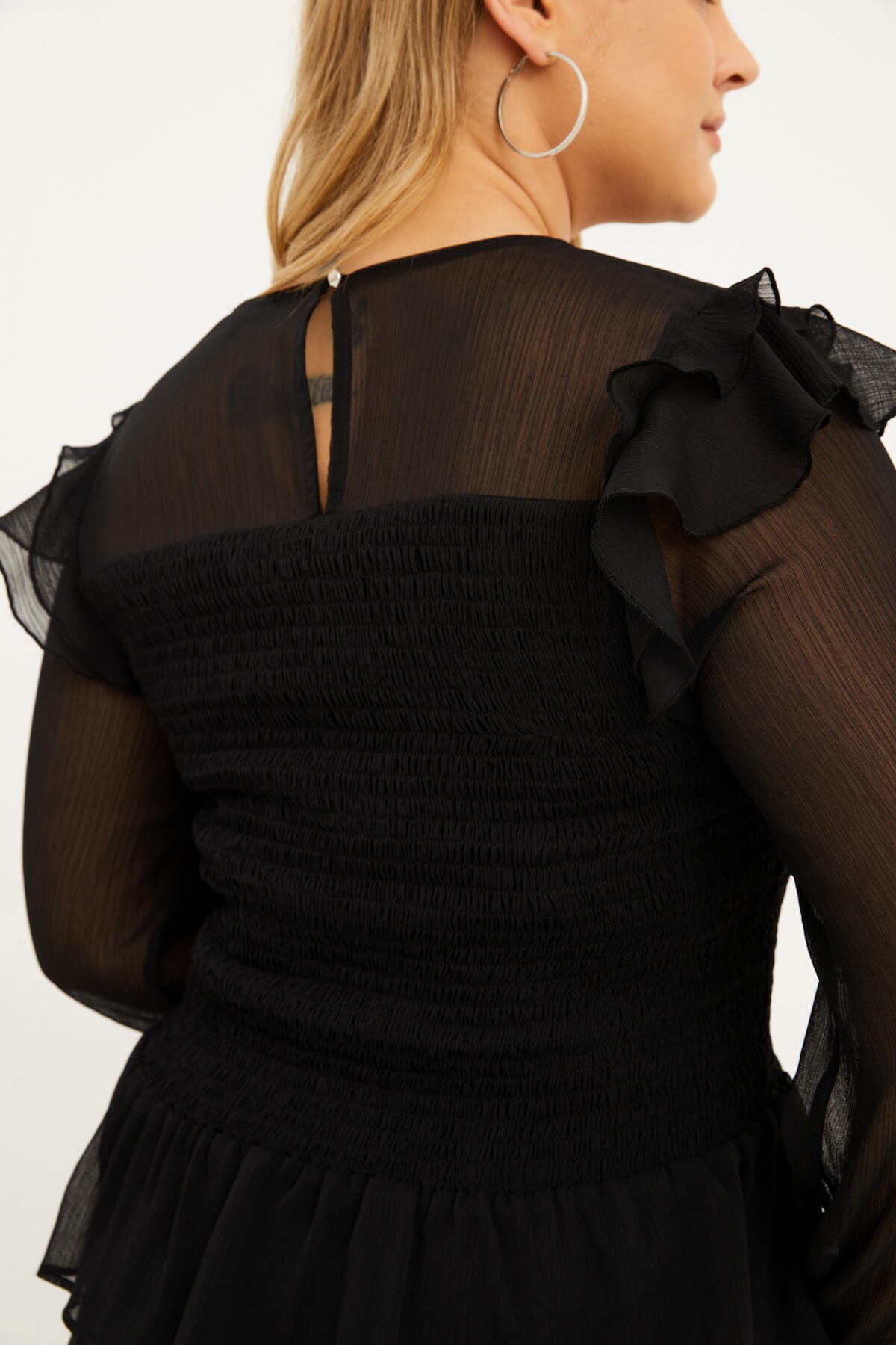 Myline-Astarlı Şifon Gipe Detaylı Bluz-Büyük Beden Bluz-77546