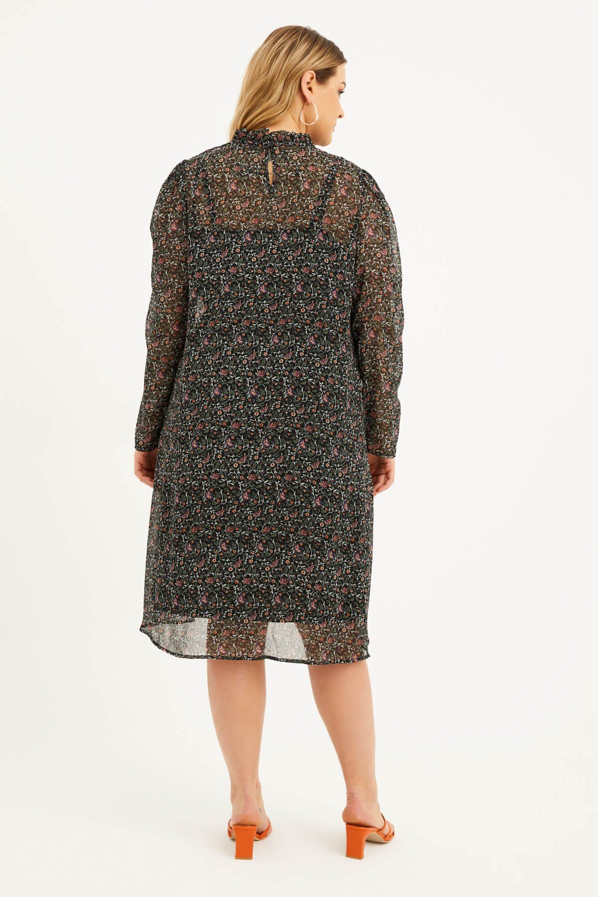 Myline-Astarlı Şifon Gipe Detaylı Elbise-Büyük Beden Günlük Elbiseler-77158