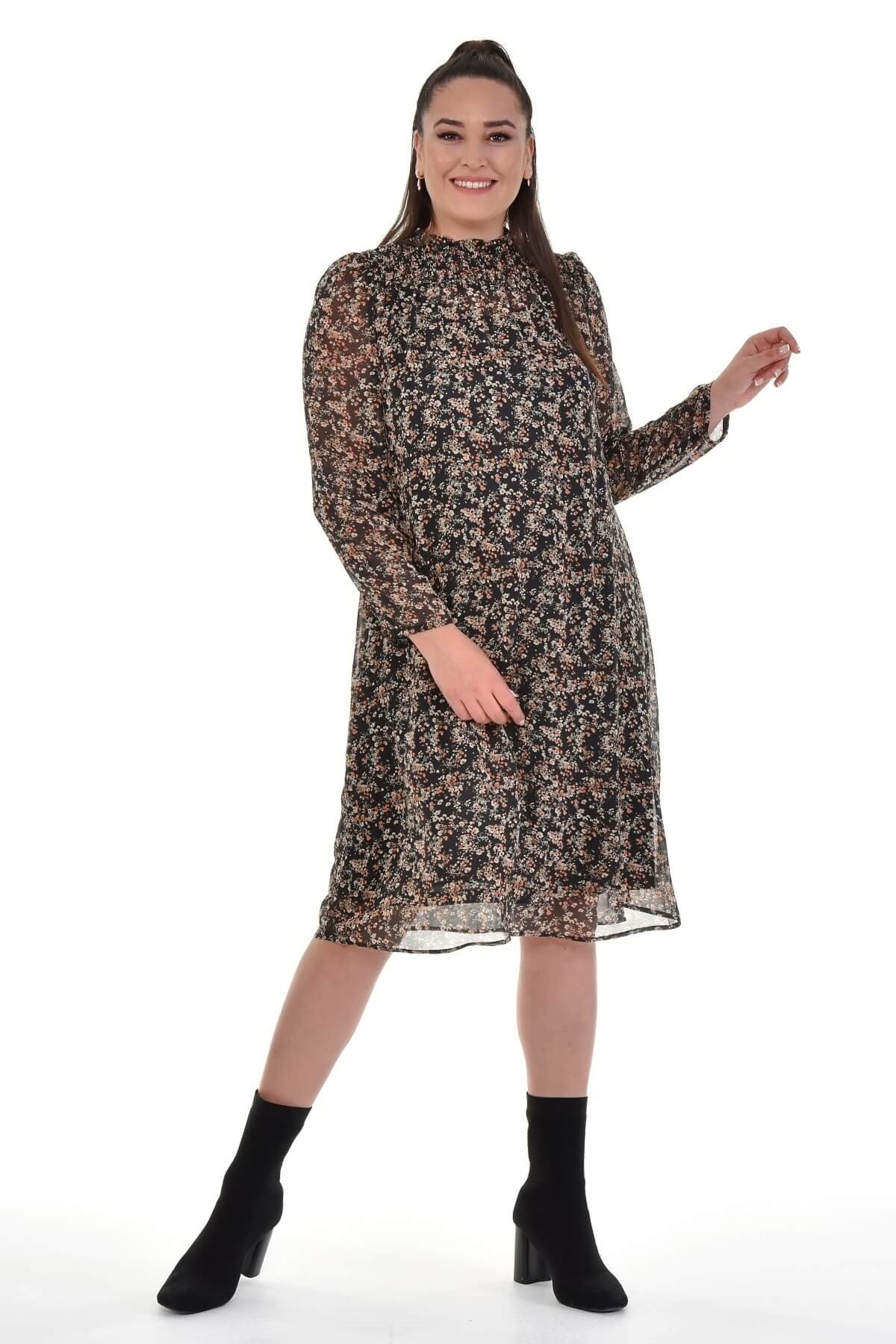 Astarlı Şifon Gipe Detaylı Elbise