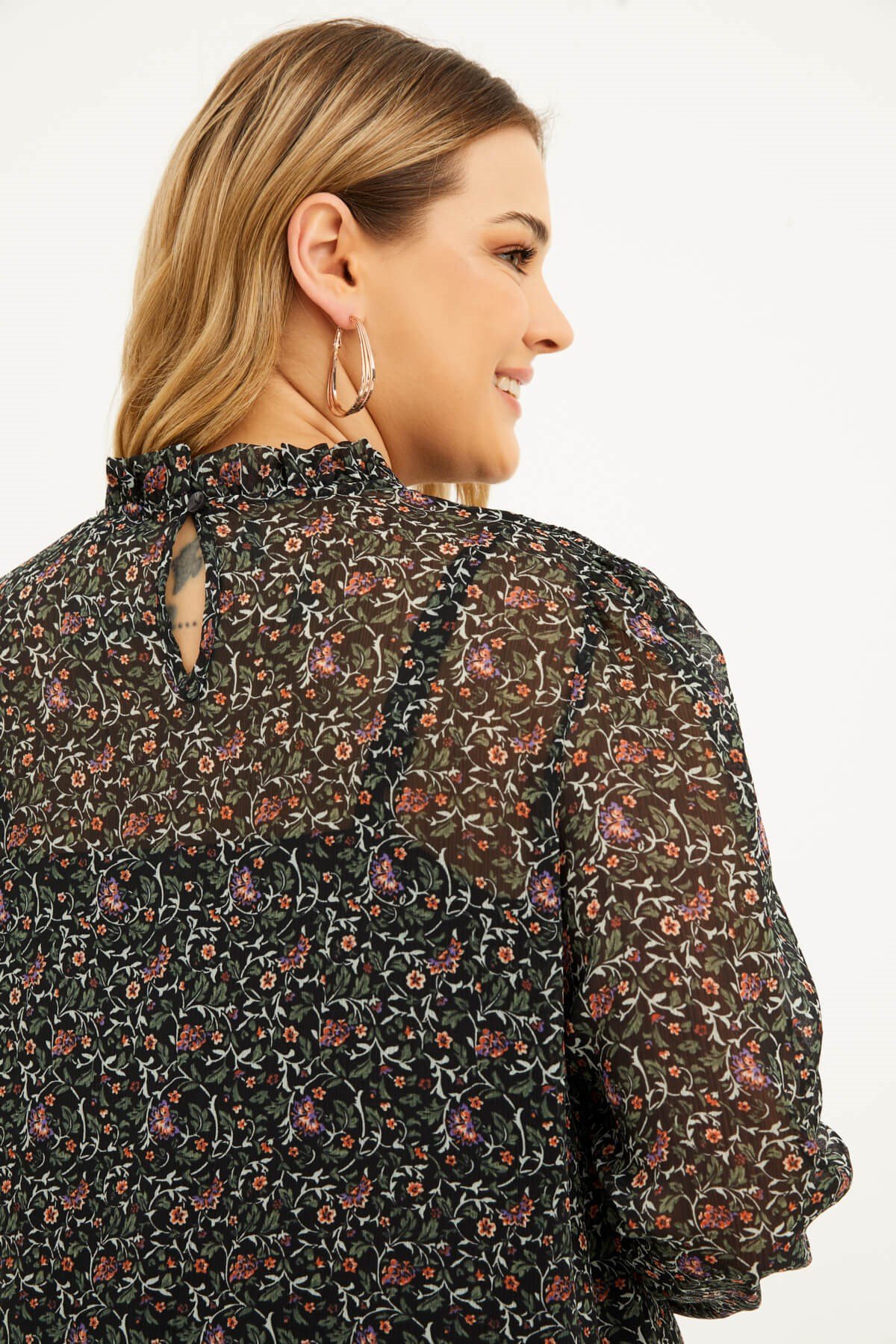 Myline-Astarlı Şifon Gipe Detaylı Elbise-Büyük Beden Günlük Elbiseler-77158