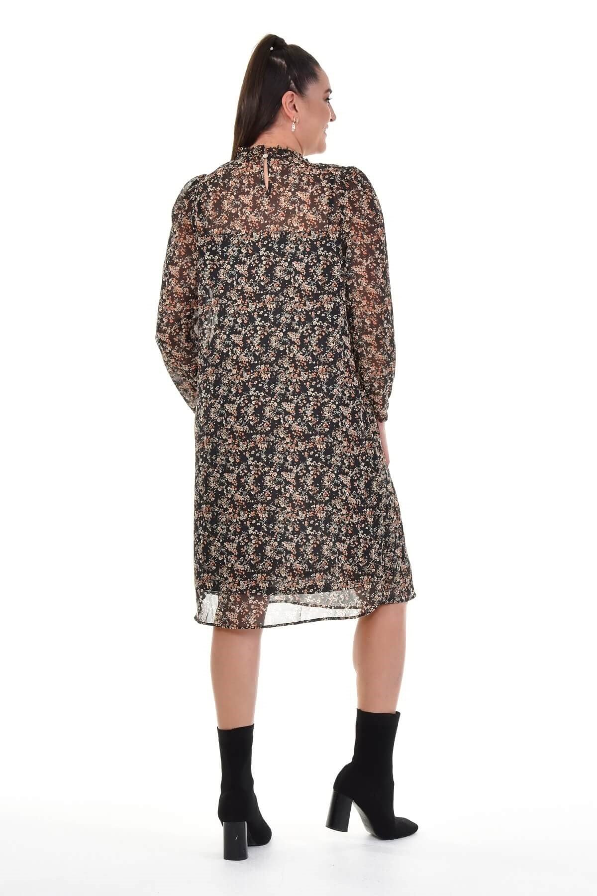 Myline-Astarlı Şifon Gipe Detaylı Elbise-Büyük Beden Günlük Elbiseler-77120