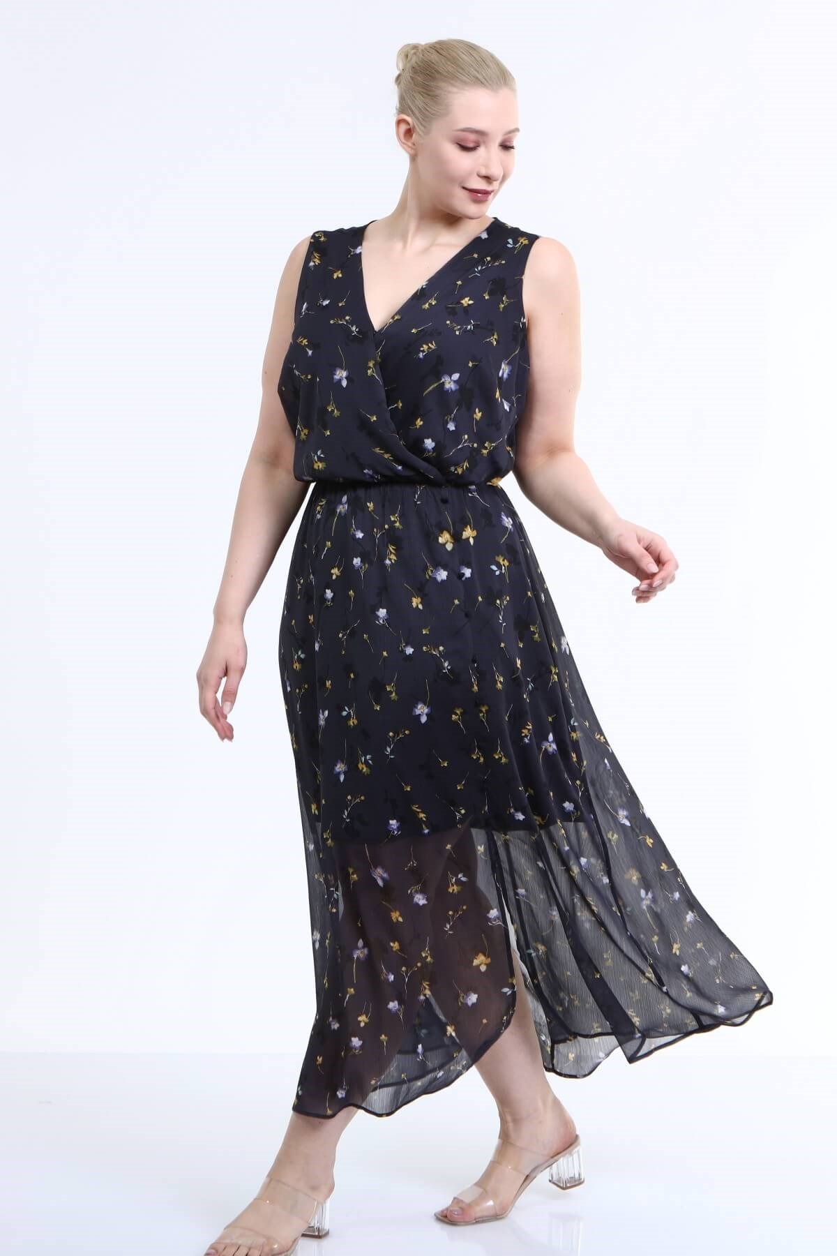 Astarlı Şifon Kolsuz Elbise