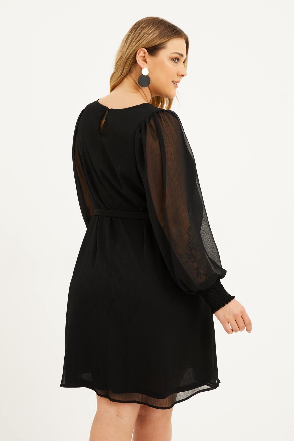 Myline-Astarlı Şifon Kuşaklı Elbise-Büyük Beden Günlük Elbiseler-77598