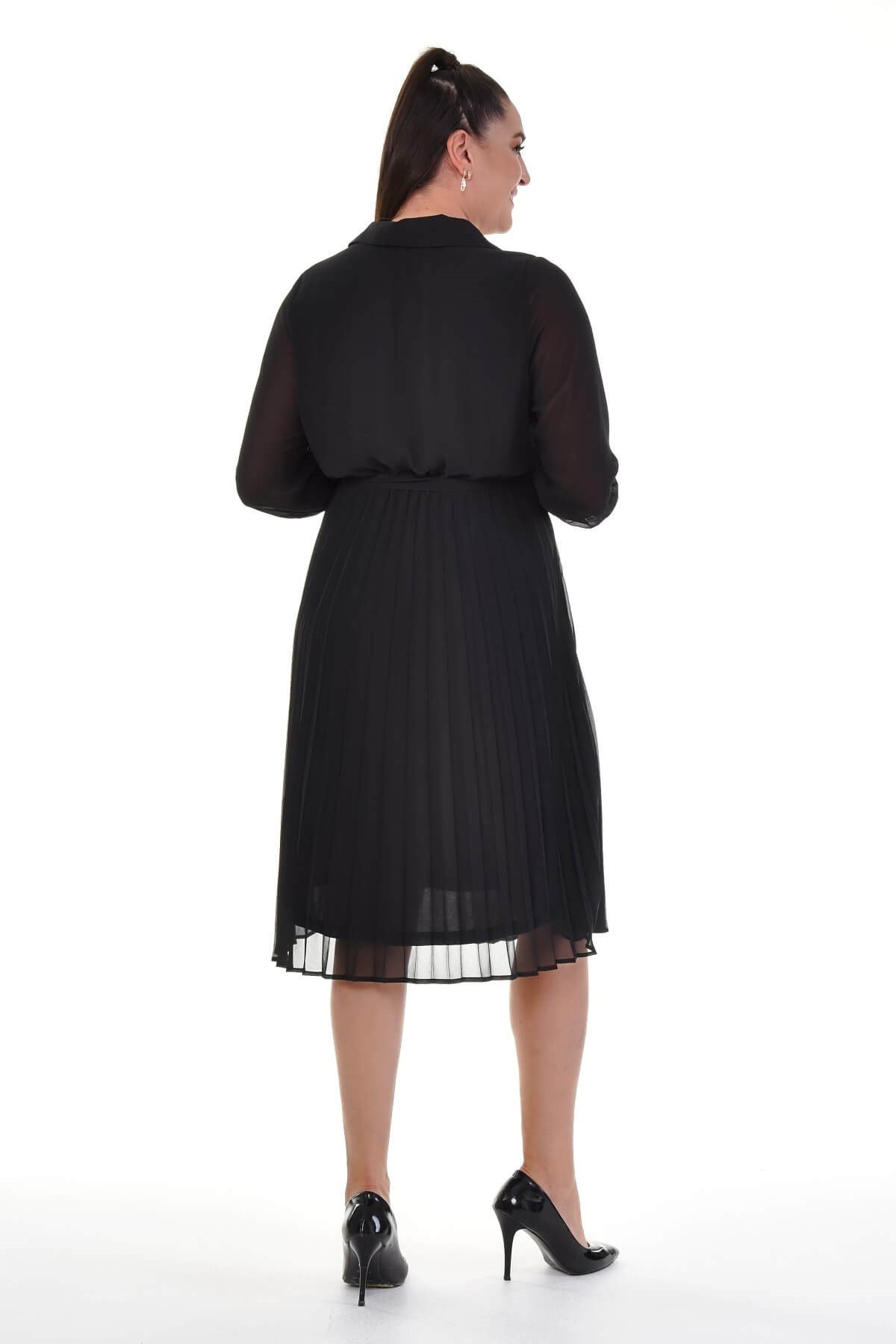 Myline-Astarlı Şifon Pliseli Elbise-Büyük Beden Abiye Elbise-77176